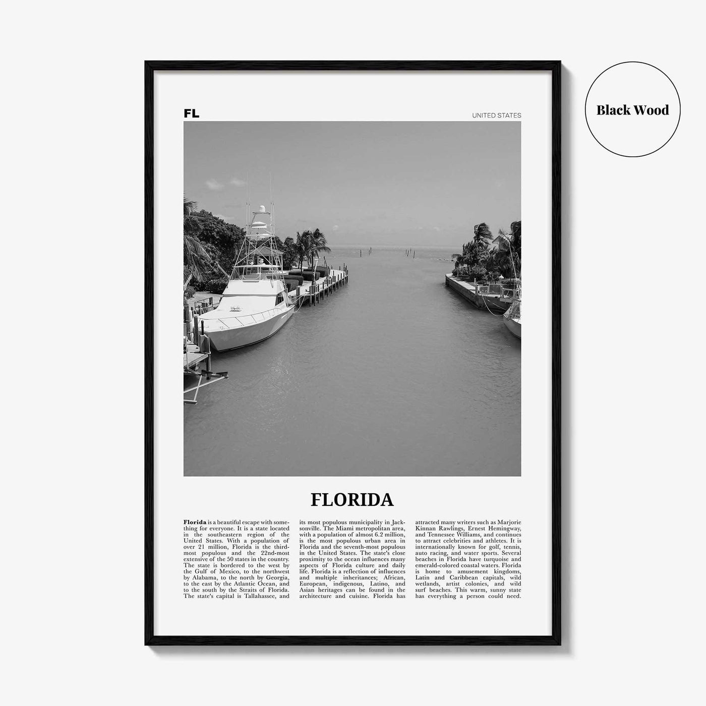 Florida Print Black and White No 6, Florida Wall Art, Florida Poster, Florida Photo, Florida Wall Décor, Florida Map, United States