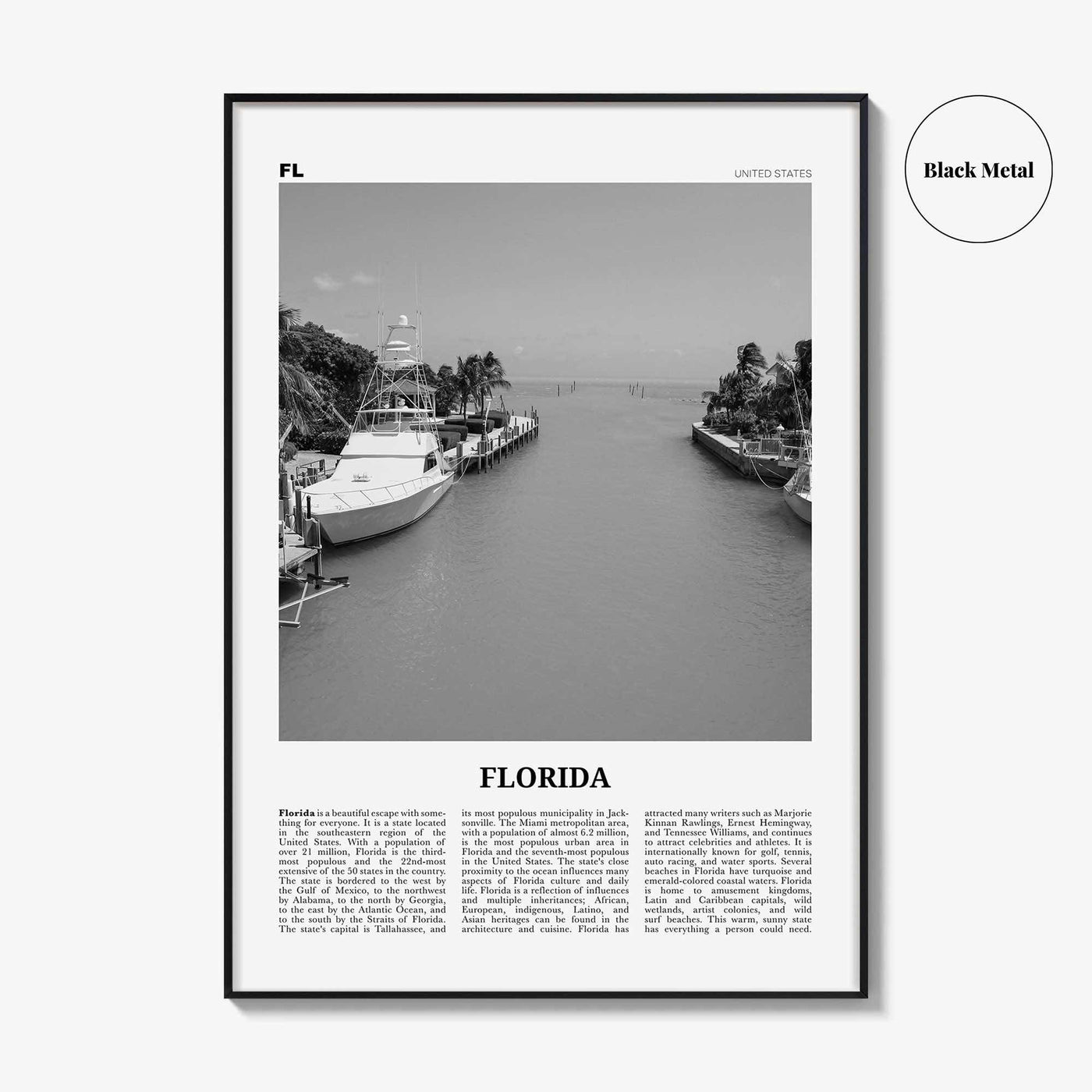 Florida Print Black and White No 6, Florida Wall Art, Florida Poster, Florida Photo, Florida Wall Décor, Florida Map, United States