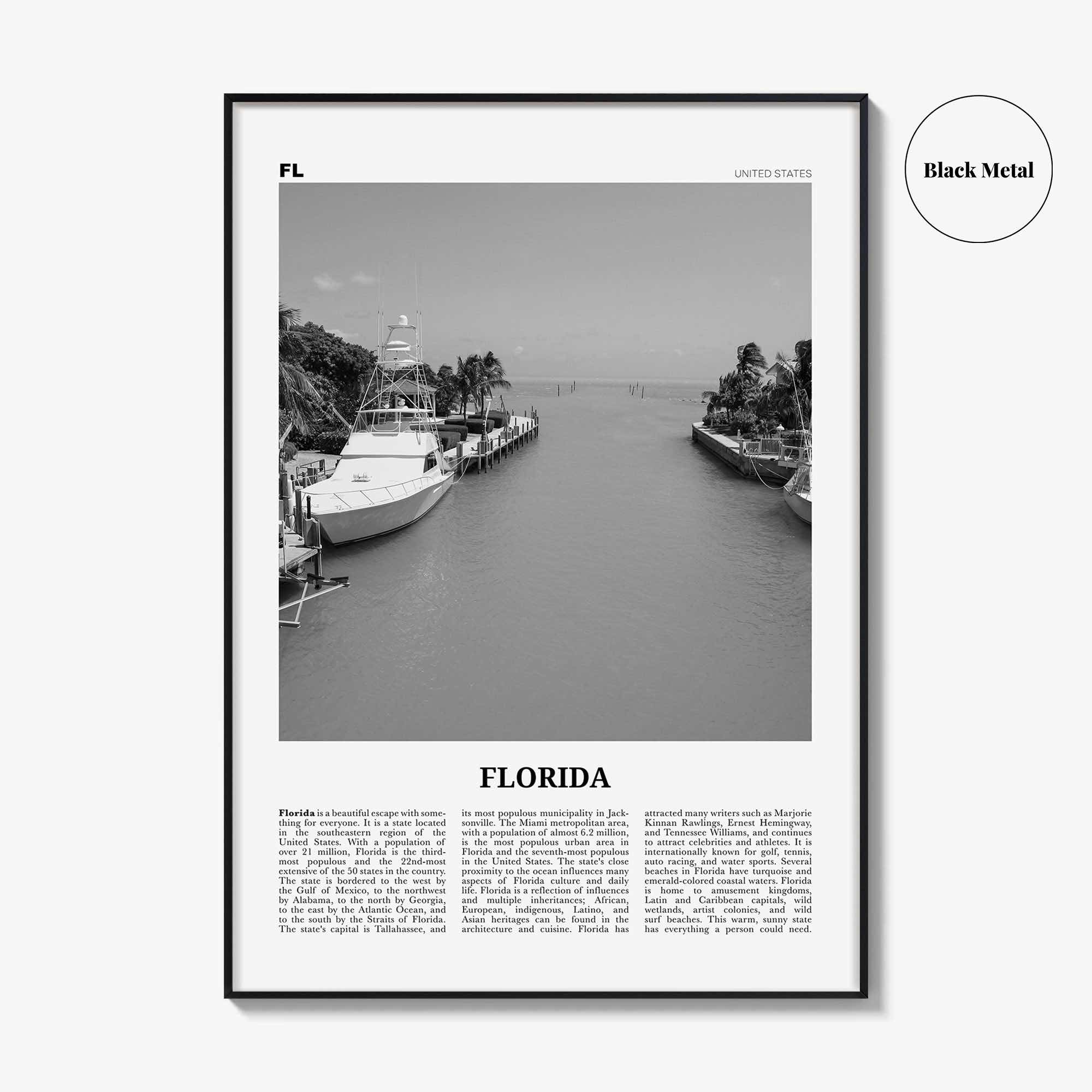 Florida Print Black and White No 6, Florida Wall Art, Florida Poster, Florida Photo, Florida Wall Décor, Florida Map, United States