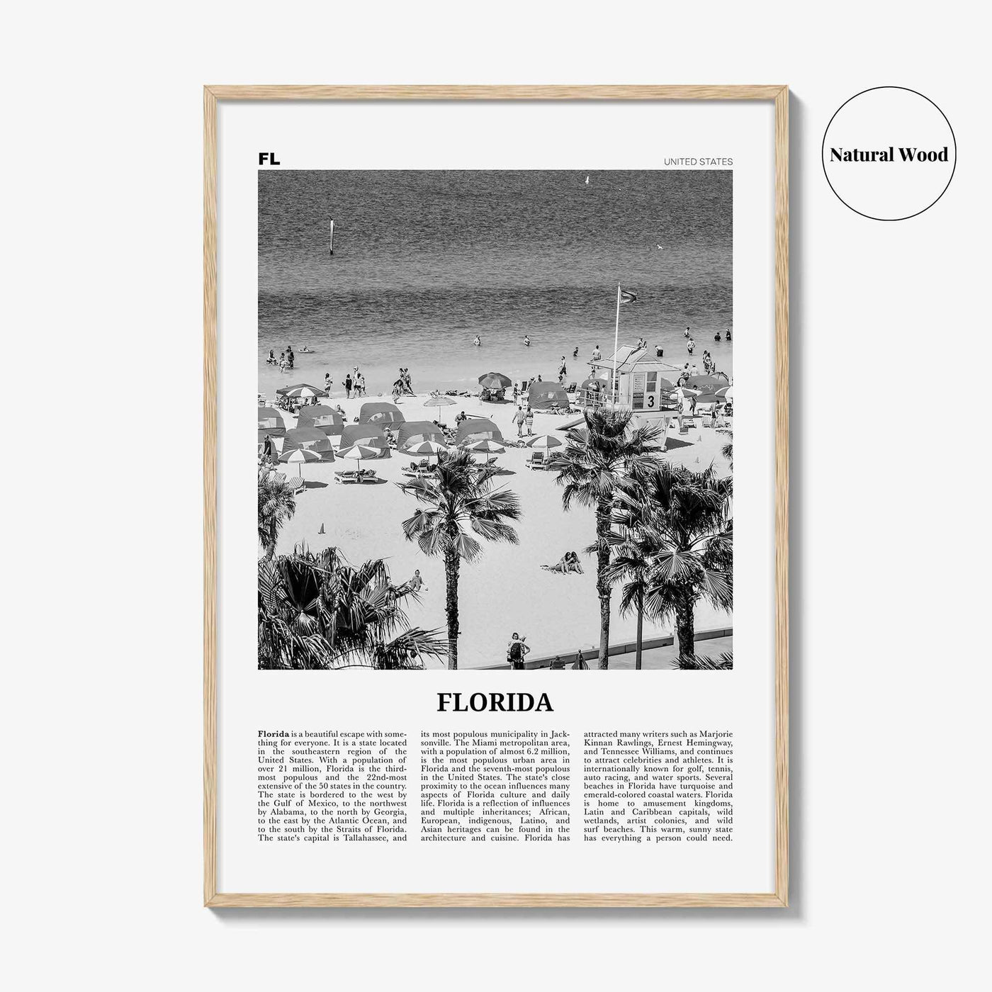 Florida Print Black and White No 7, Florida Wall Art, Florida Poster, Florida Photo, Florida Wall Décor, Florida Map, United States