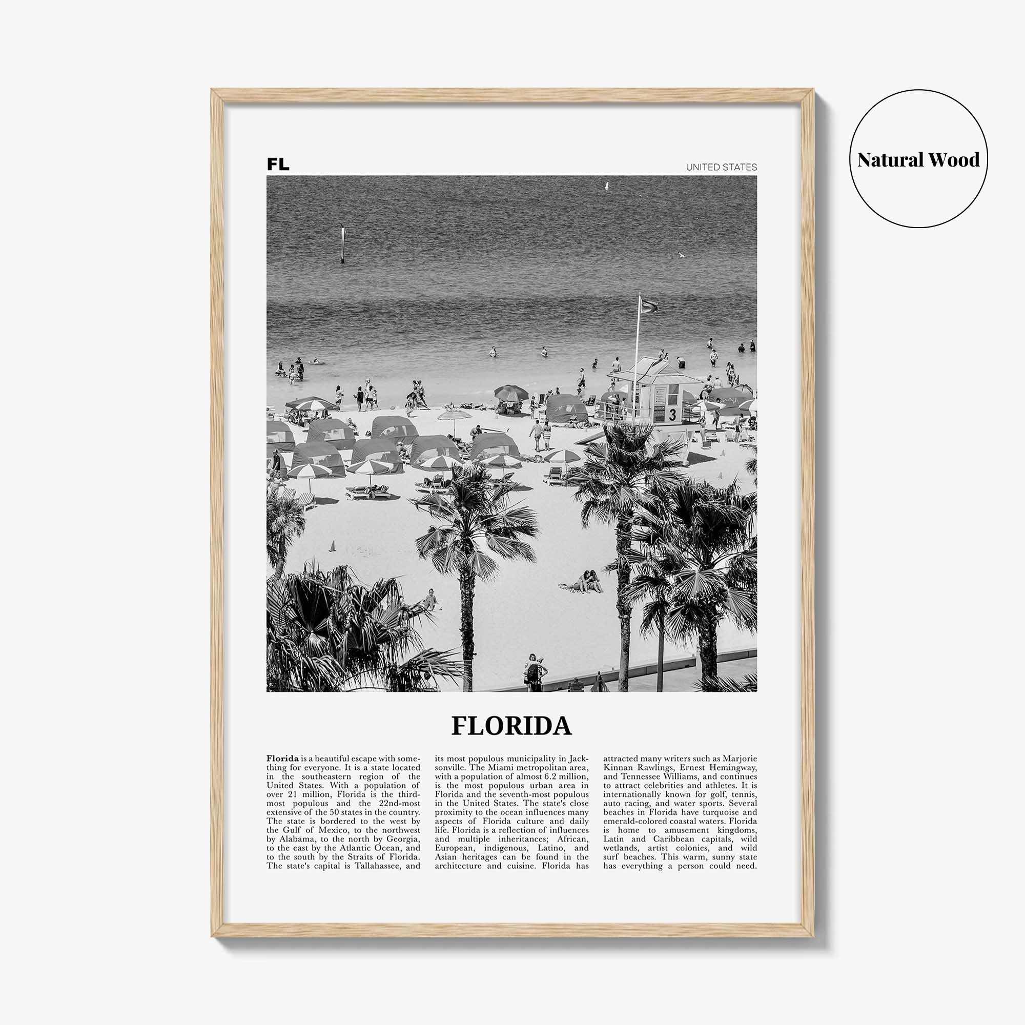 Florida Print Black and White No 7, Florida Wall Art, Florida Poster, Florida Photo, Florida Wall Décor, Florida Map, United States