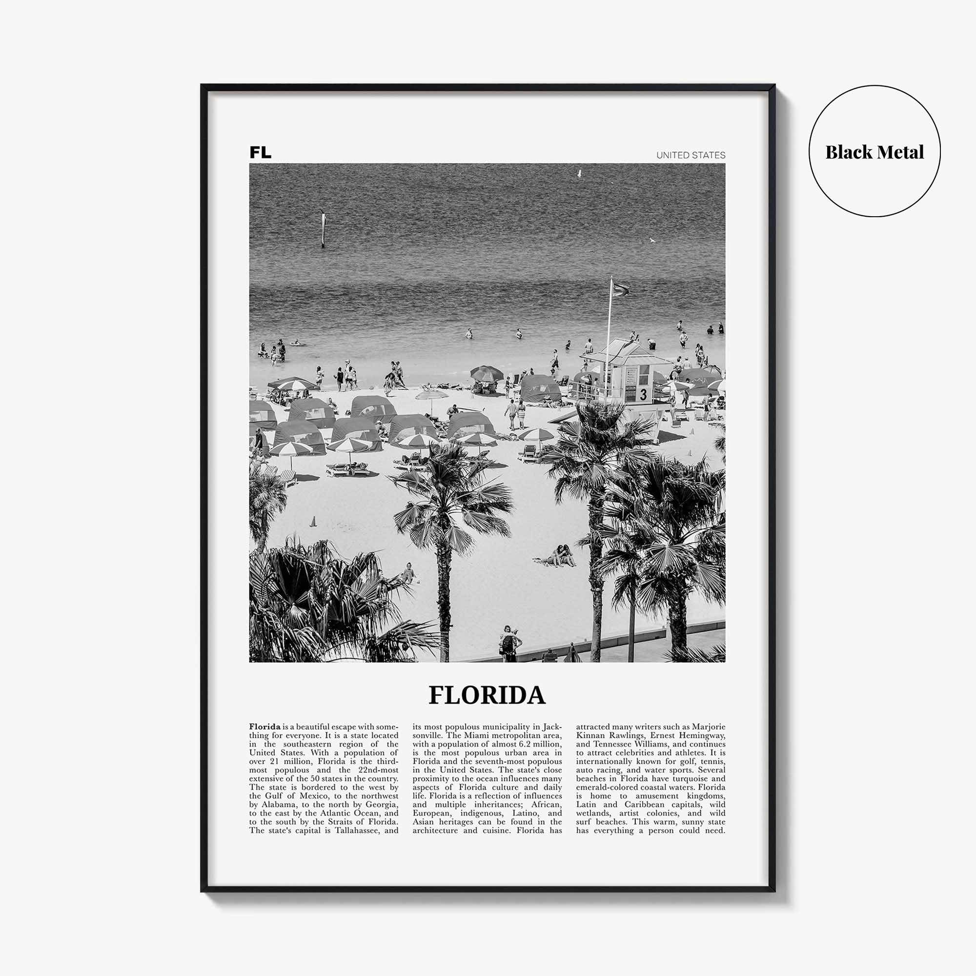 Florida Print Black and White No 7, Florida Wall Art, Florida Poster, Florida Photo, Florida Wall Décor, Florida Map, United States