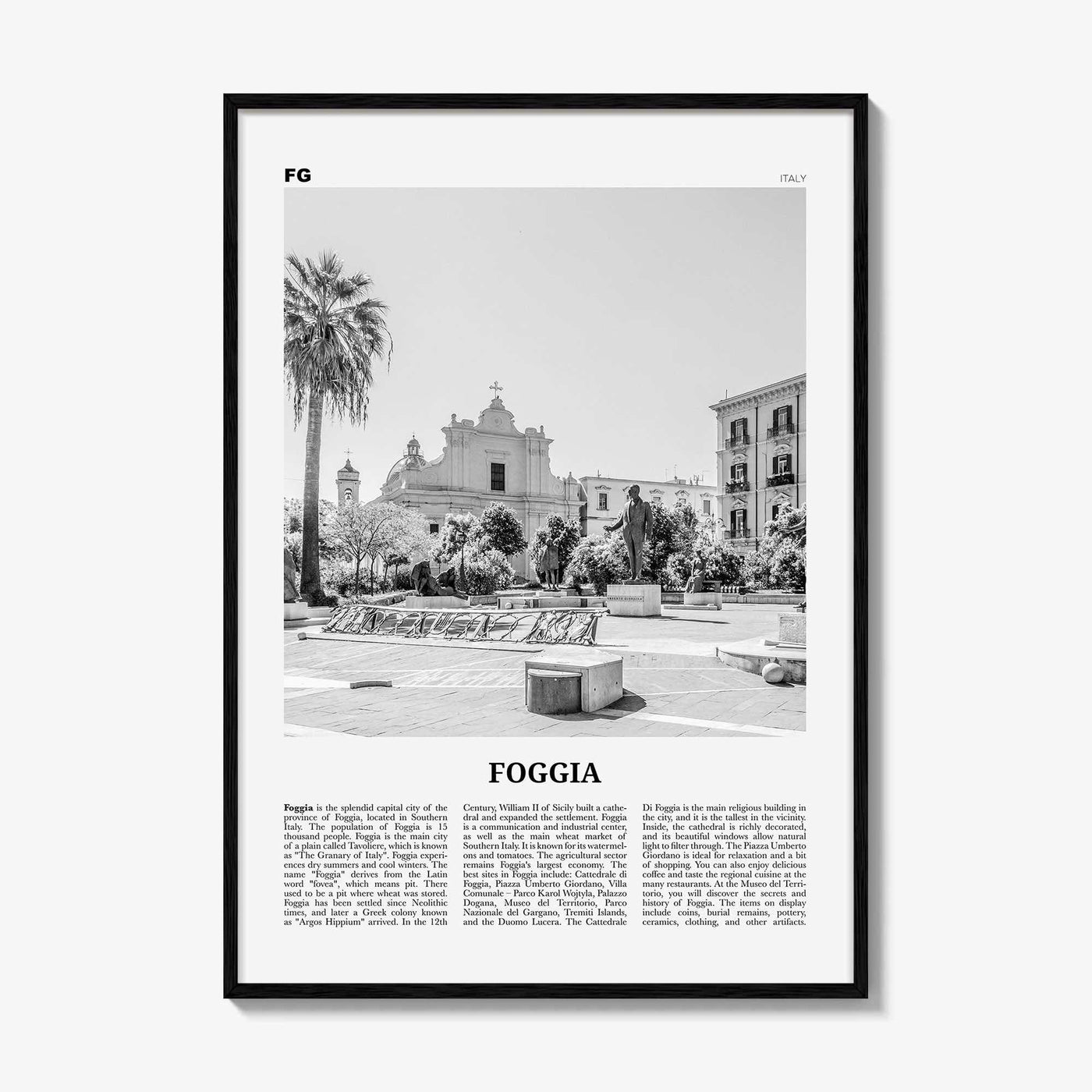 Foggia Print Black and White, Foggia Wall Art, Foggia Poster, Foggia Photo, Foggia Map, Foggia Wall Decor, Italy, Italia, Fògge, Apulia