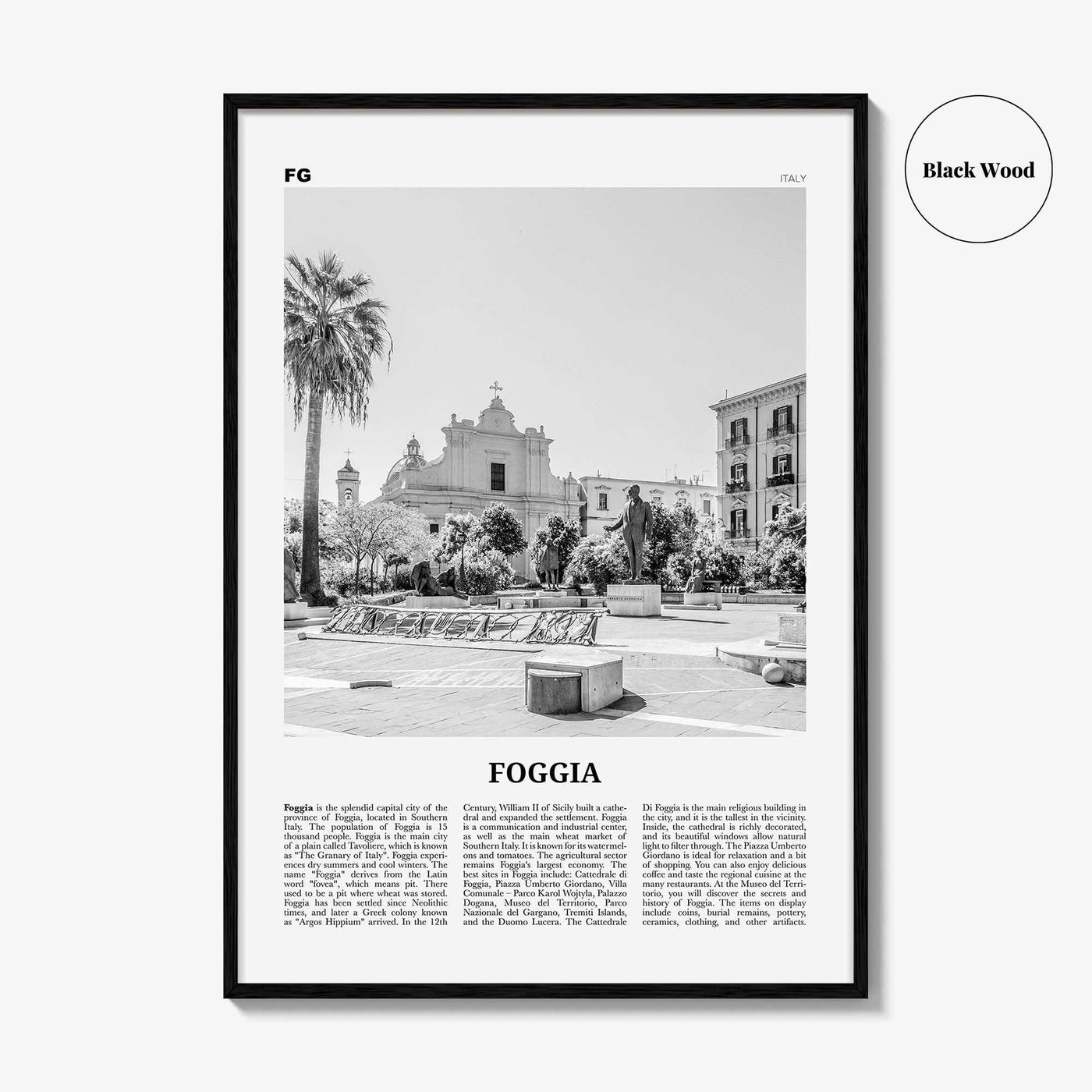 Foggia Print Black and White, Foggia Wall Art, Foggia Poster, Foggia Photo, Foggia Map, Foggia Wall Decor, Italy, Italia, Fògge, Apulia