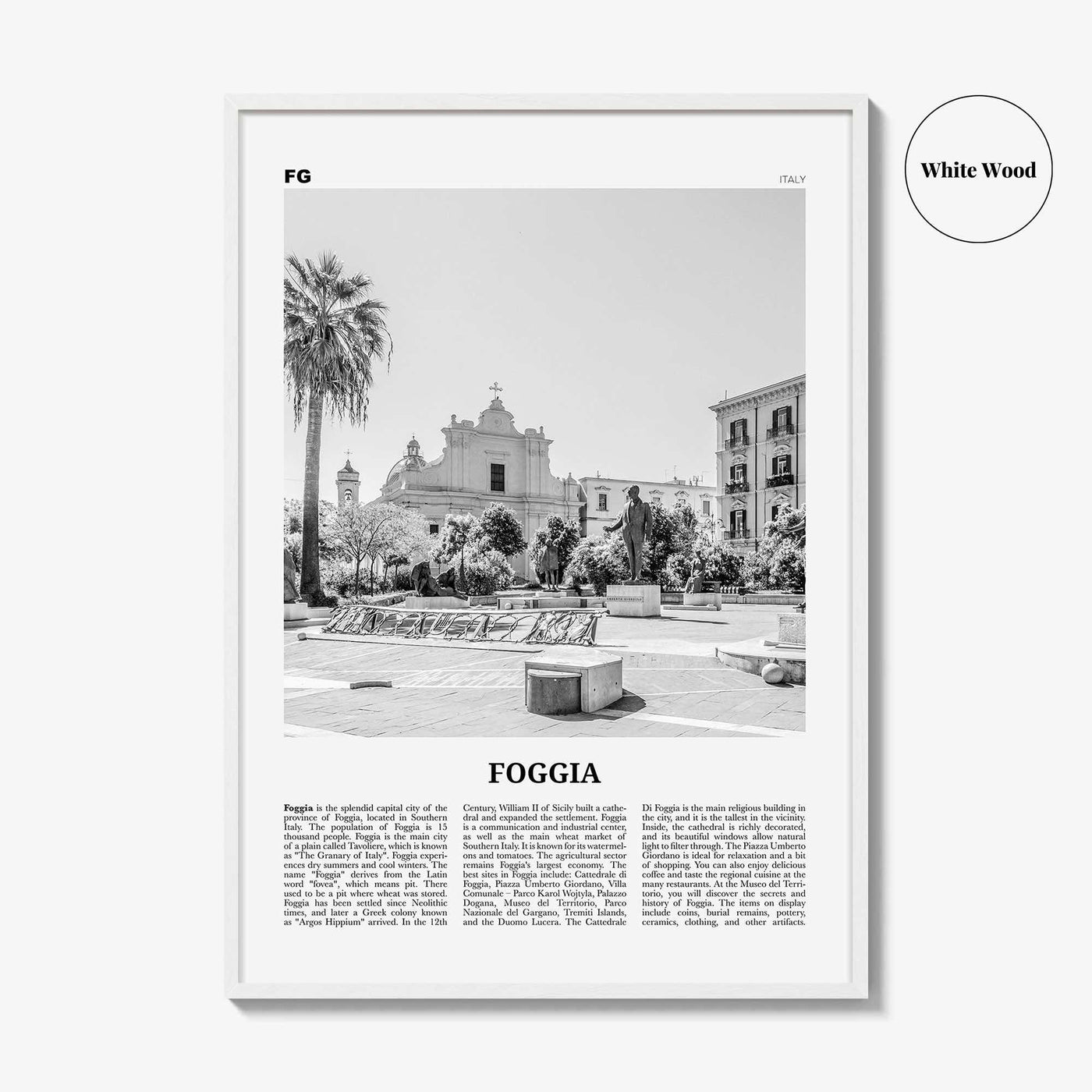 Foggia Print Black and White, Foggia Wall Art, Foggia Poster, Foggia Photo, Foggia Map, Foggia Wall Decor, Italy, Italia, Fògge, Apulia