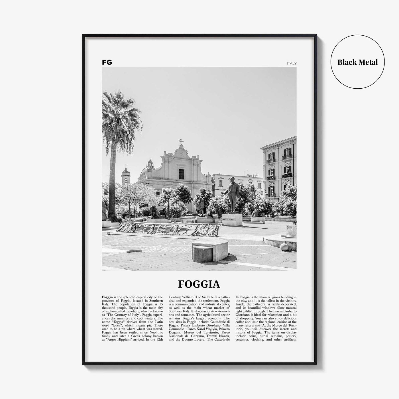 Foggia Print Black and White, Foggia Wall Art, Foggia Poster, Foggia Photo, Foggia Map, Foggia Wall Decor, Italy, Italia, Fògge, Apulia