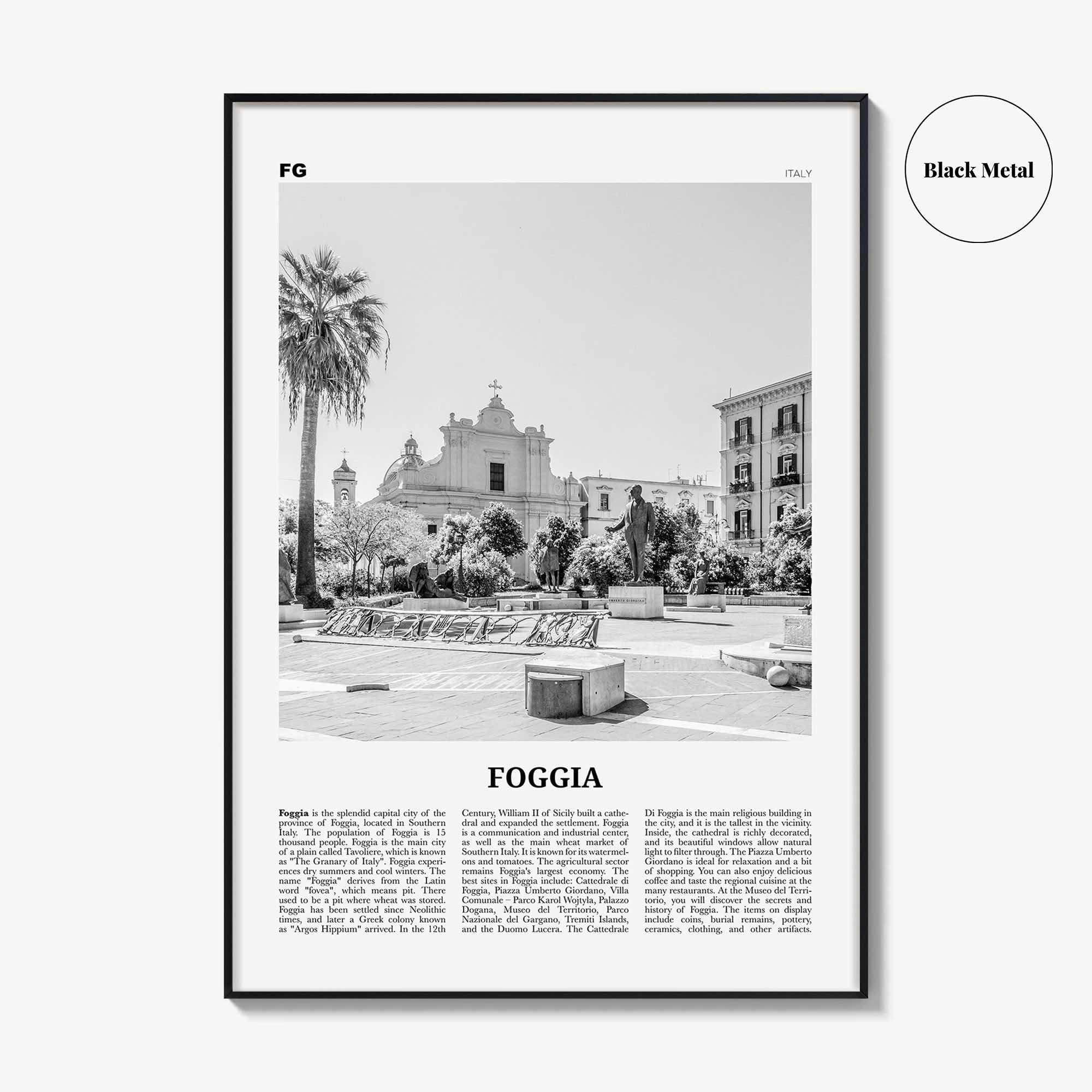Foggia Print Black and White, Foggia Wall Art, Foggia Poster, Foggia Photo, Foggia Map, Foggia Wall Decor, Italy, Italia, Fògge, Apulia