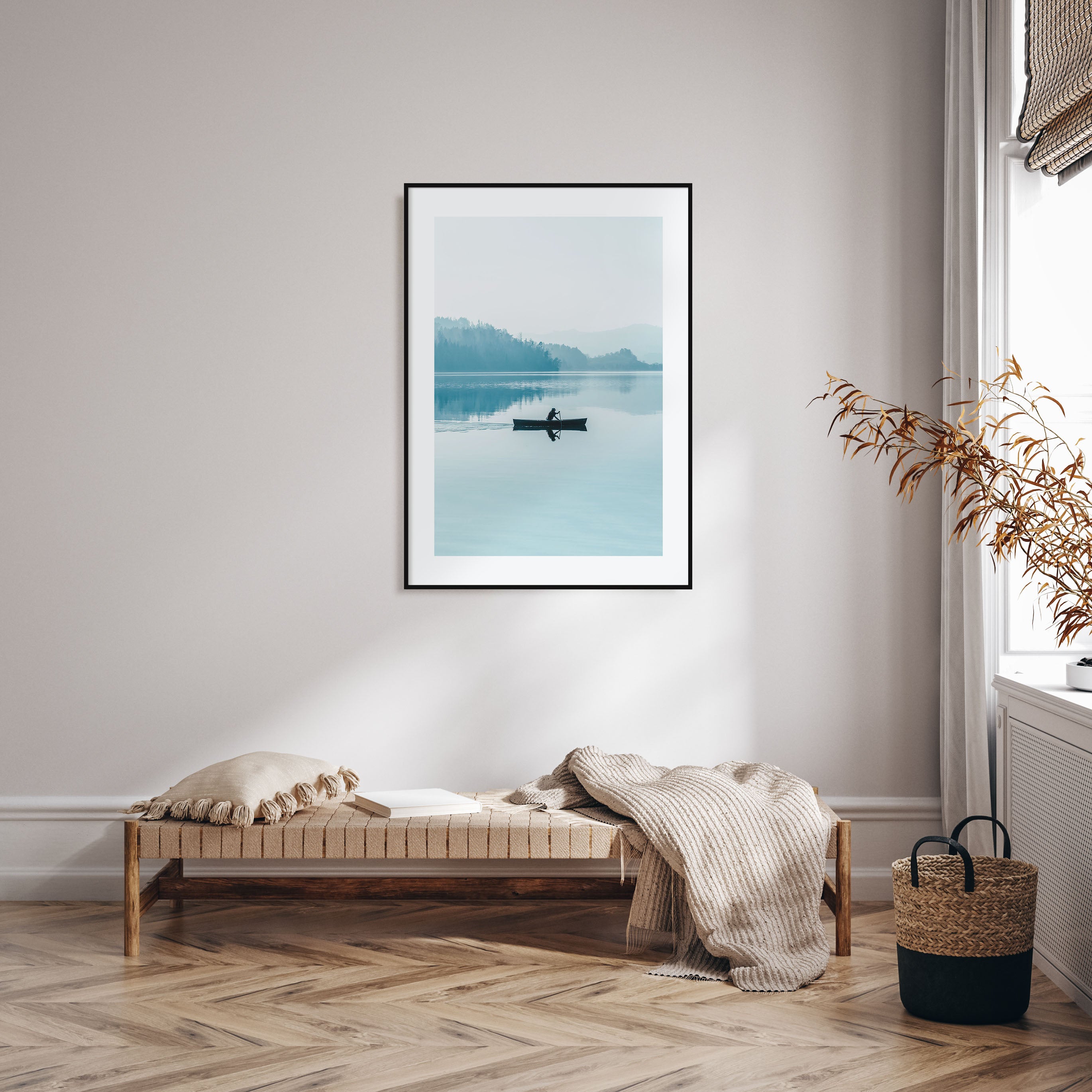 Foggy Lake Boat Photo Color Poster