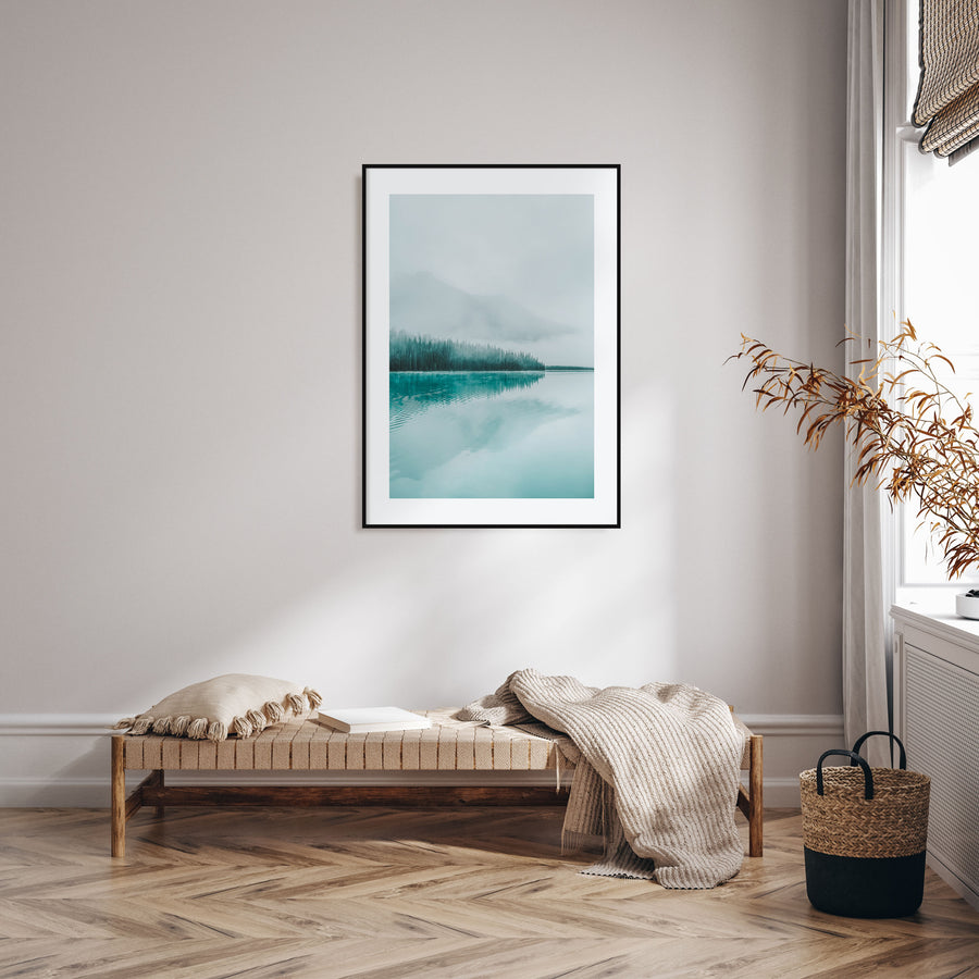Foggy Lake Mountains Photo Color Poster