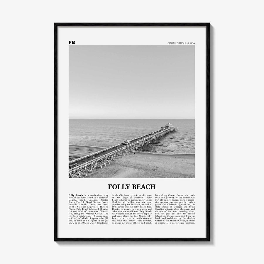 Folly Beach Print Black and White, Folly Beach Wall Art, Folly Beach Poster, Folly Beach Photo, Folly Beach Wall Décor, South Carolina, USA