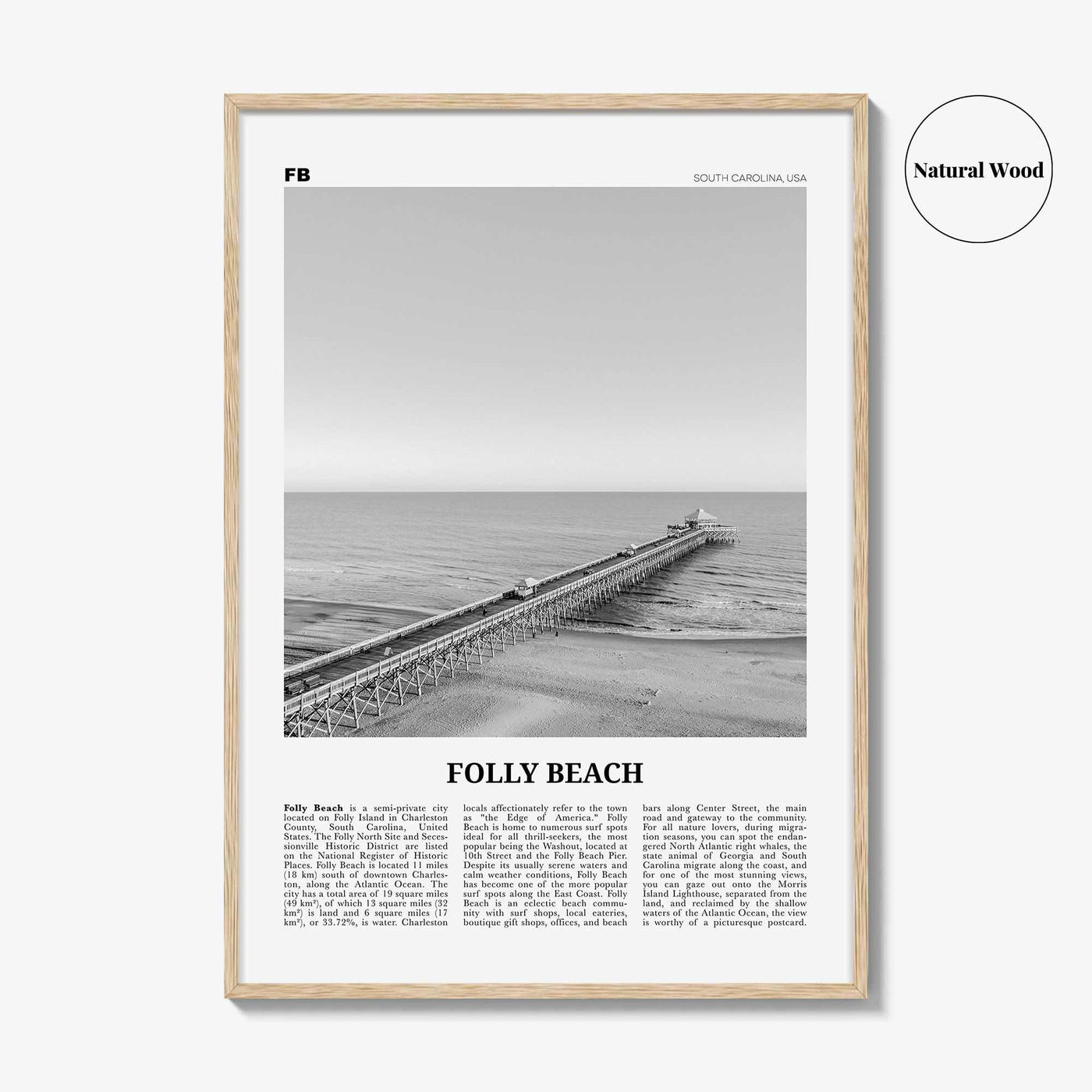 Folly Beach Print Black and White, Folly Beach Wall Art, Folly Beach Poster, Folly Beach Photo, Folly Beach Wall Décor, South Carolina, USA