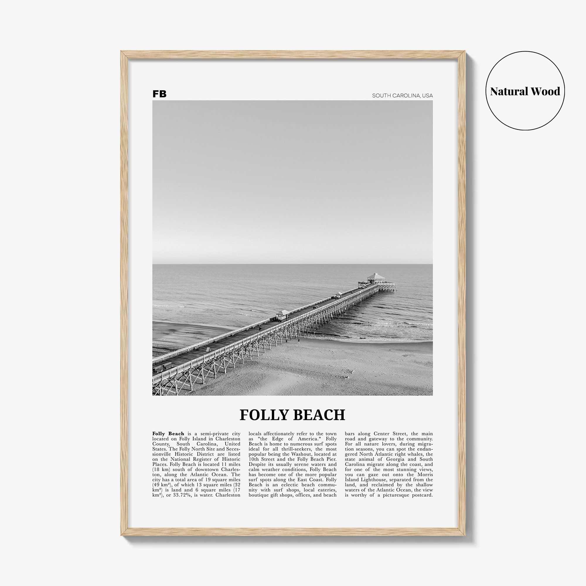 Folly Beach Print Black and White, Folly Beach Wall Art, Folly Beach Poster, Folly Beach Photo, Folly Beach Wall Décor, South Carolina, USA