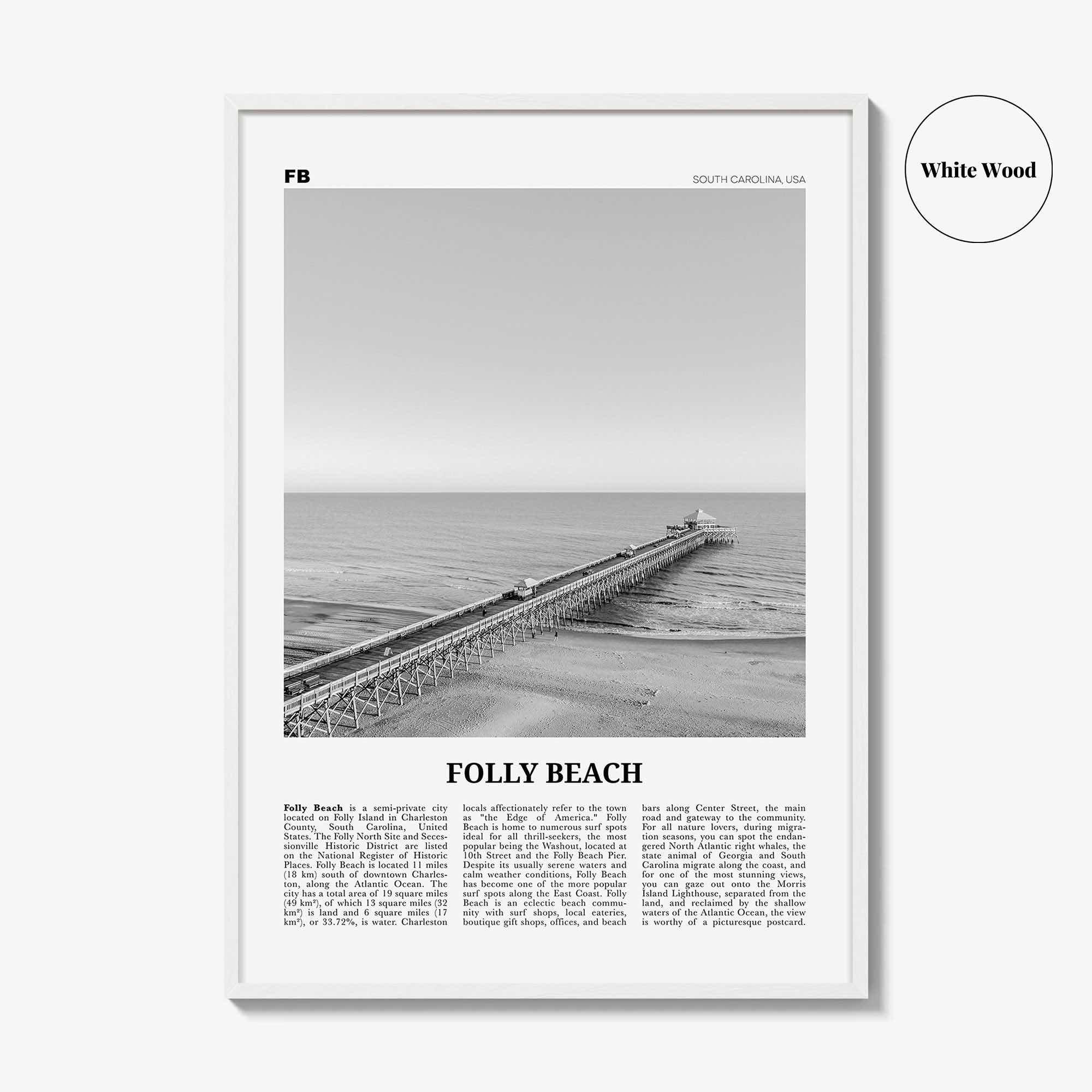 Folly Beach Print Black and White, Folly Beach Wall Art, Folly Beach Poster, Folly Beach Photo, Folly Beach Wall Décor, South Carolina, USA