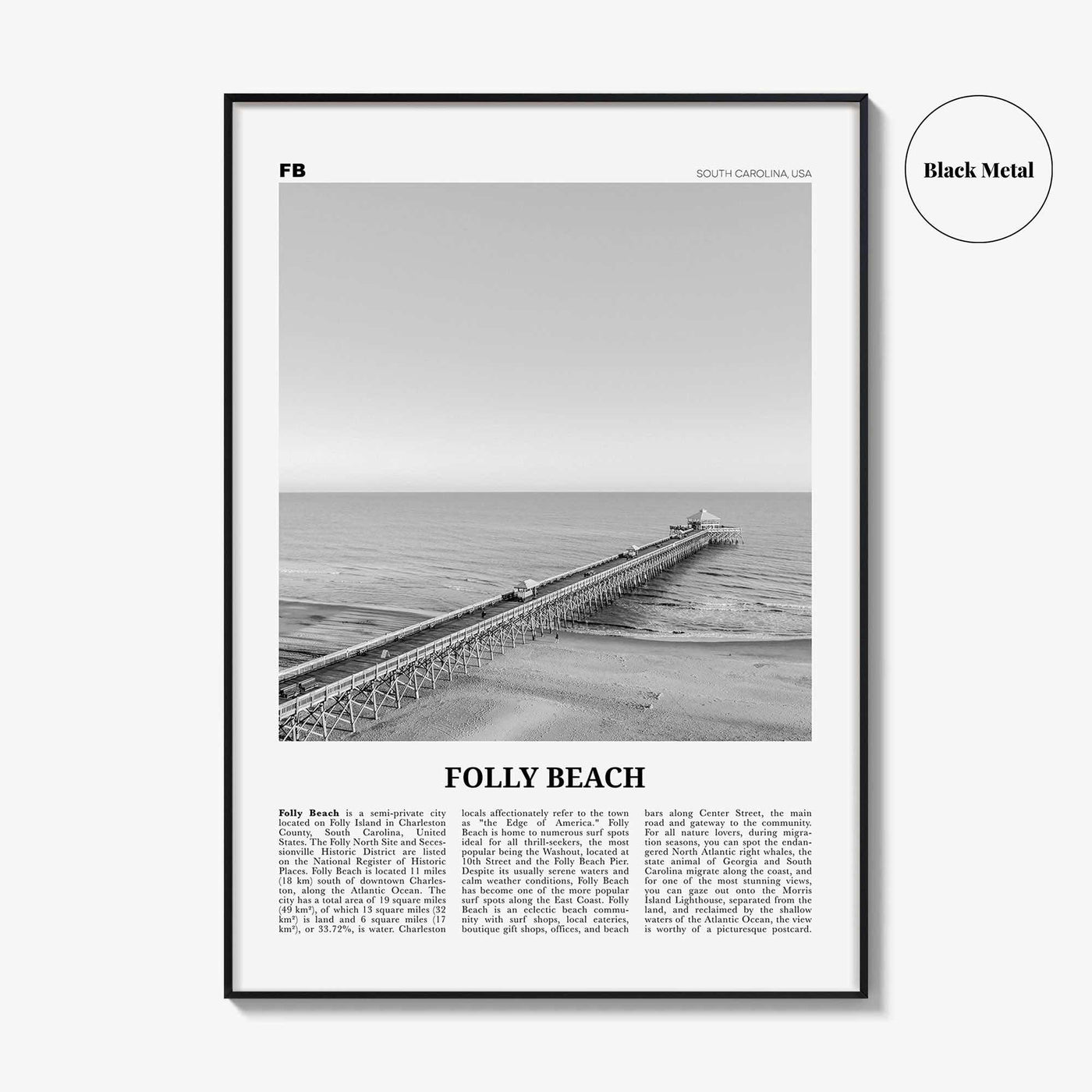 Folly Beach Print Black and White, Folly Beach Wall Art, Folly Beach Poster, Folly Beach Photo, Folly Beach Wall Décor, South Carolina, USA