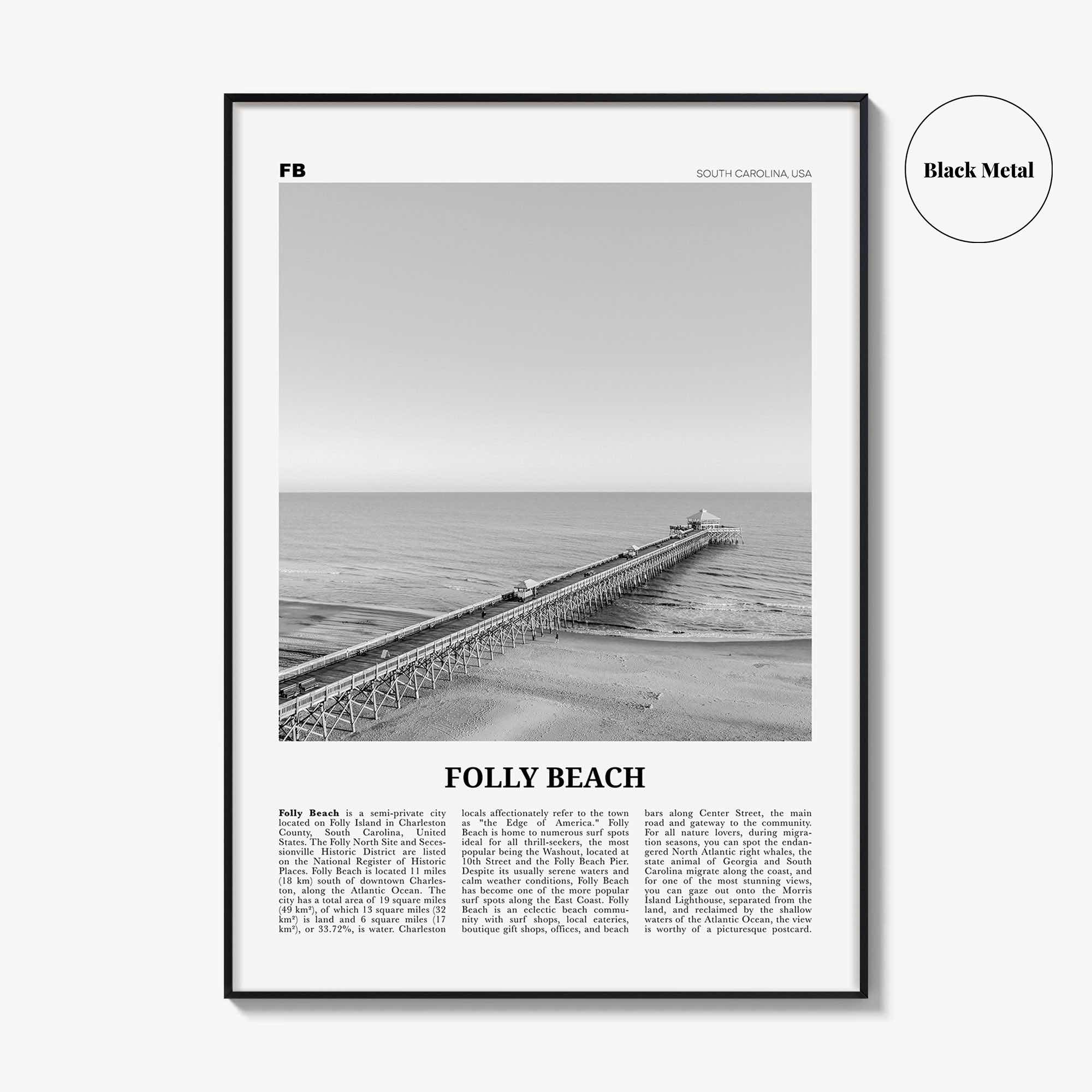 Folly Beach Print Black and White, Folly Beach Wall Art, Folly Beach Poster, Folly Beach Photo, Folly Beach Wall Décor, South Carolina, USA
