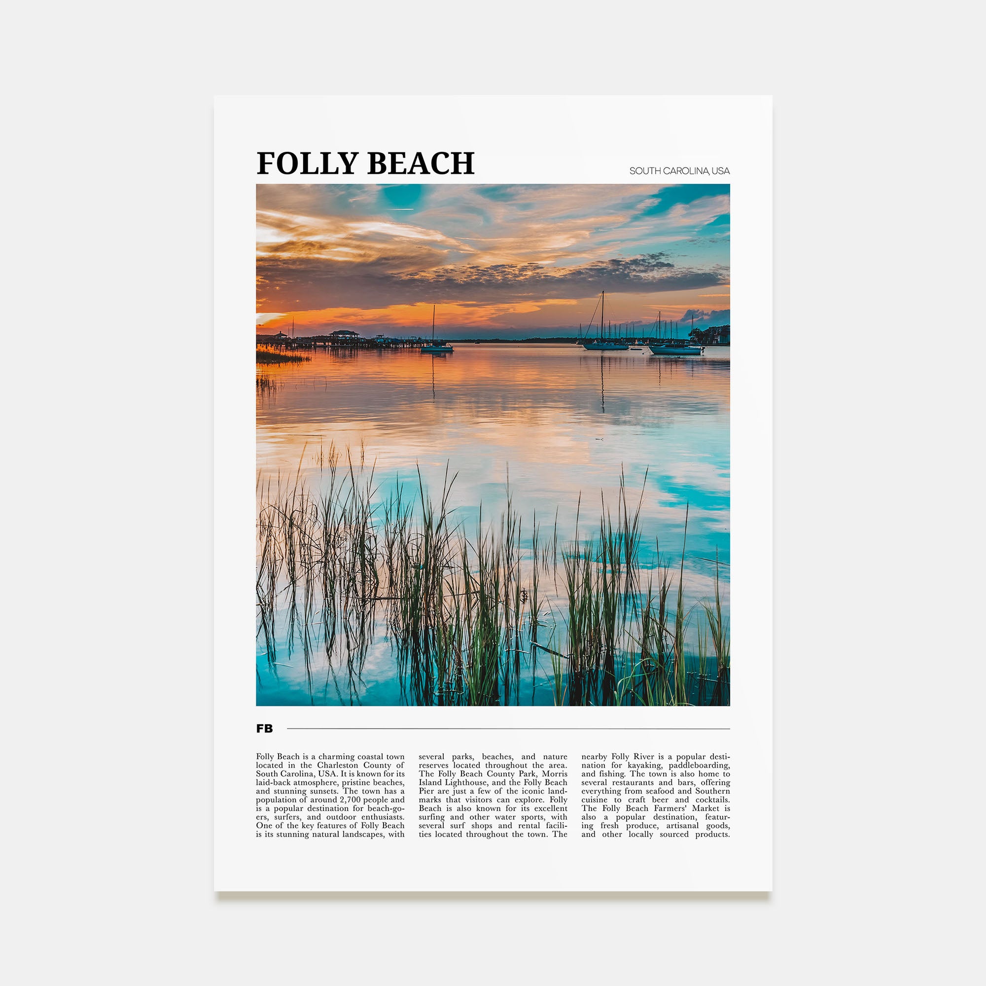 Folly Beach Travel Color Poster