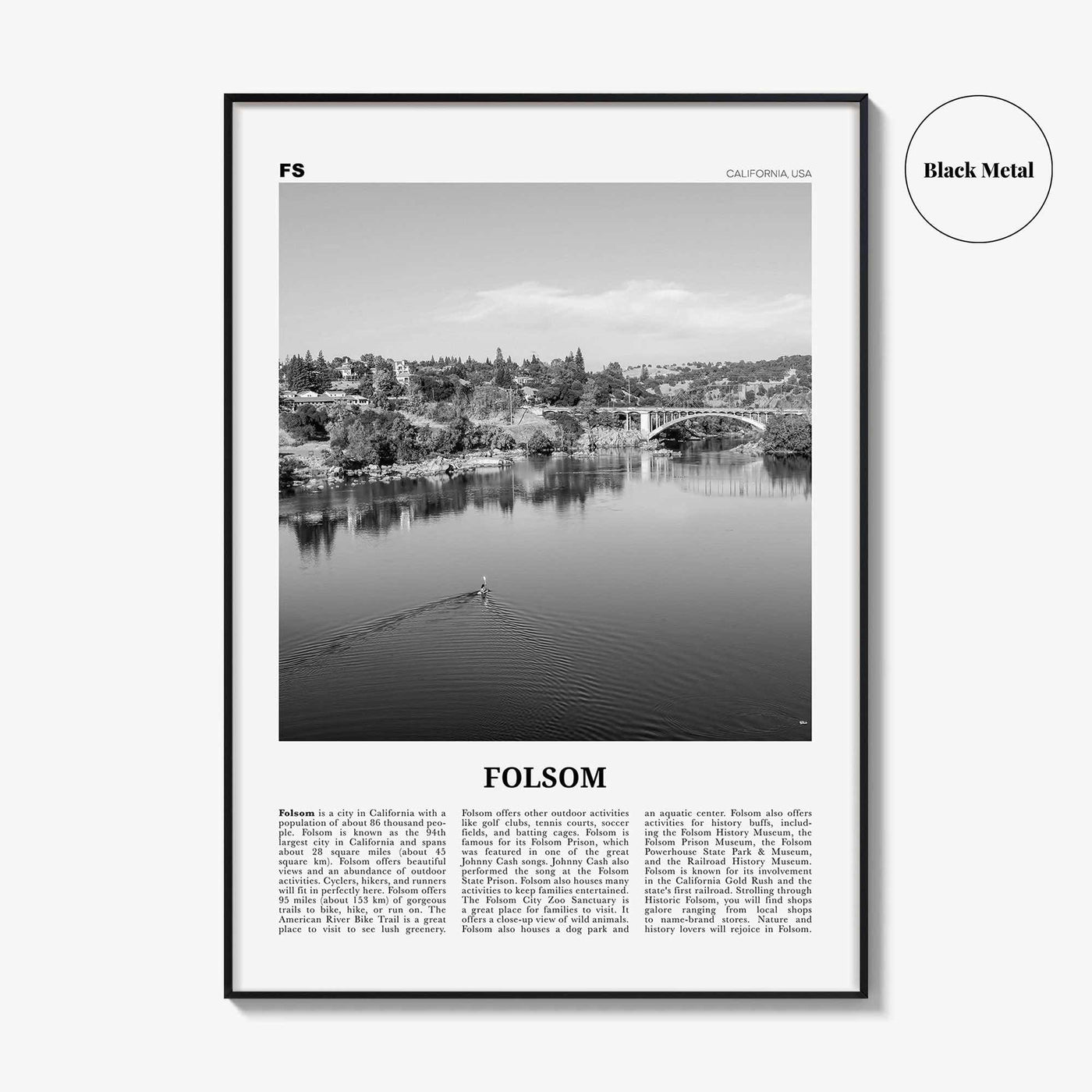 Folsom Print Black and White, Folsom Wall Art, Folsom Poster, Folsom Photo, Folsom Wall Décor, California, USA, United States