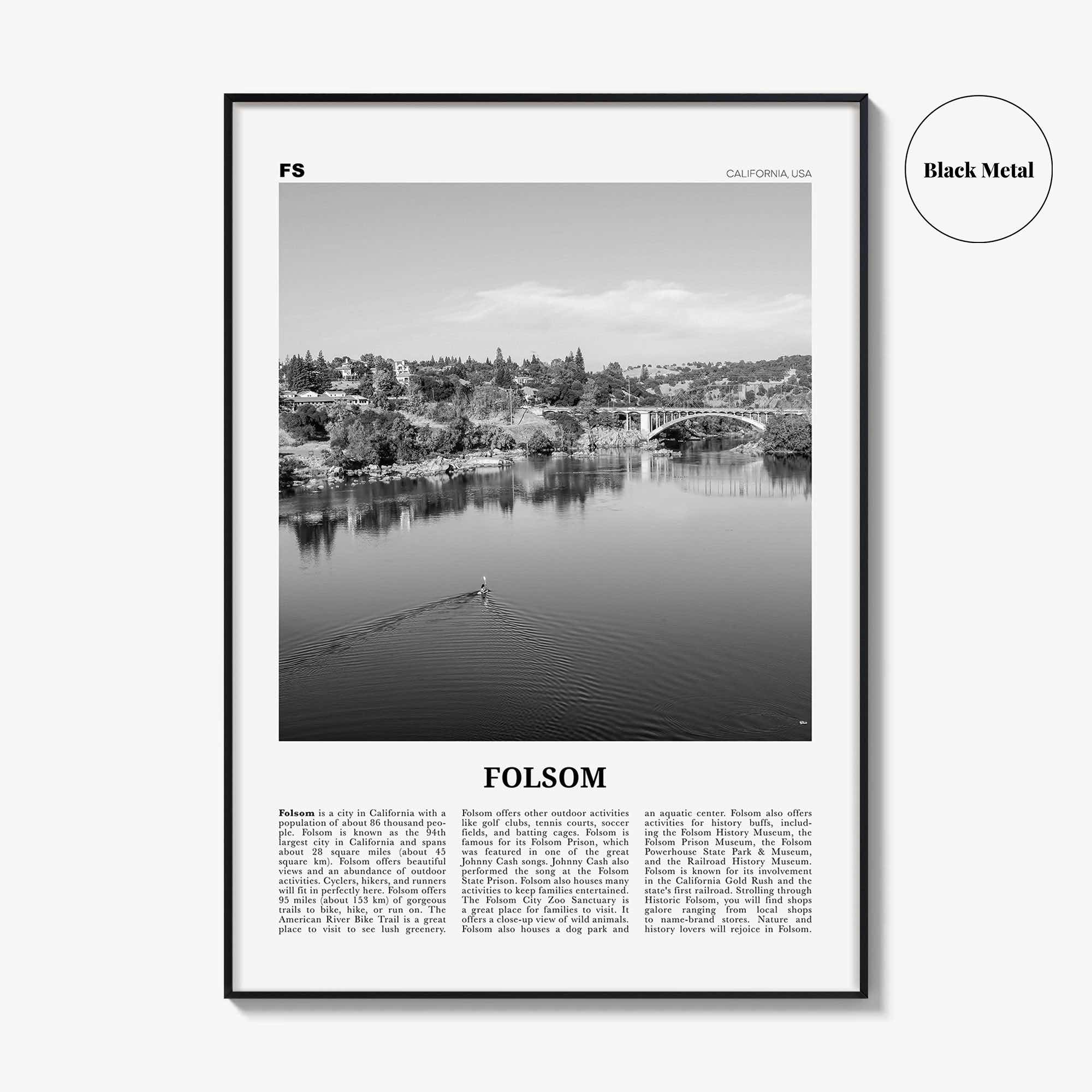 Folsom Print Black and White, Folsom Wall Art, Folsom Poster, Folsom Photo, Folsom Wall Décor, California, USA, United States