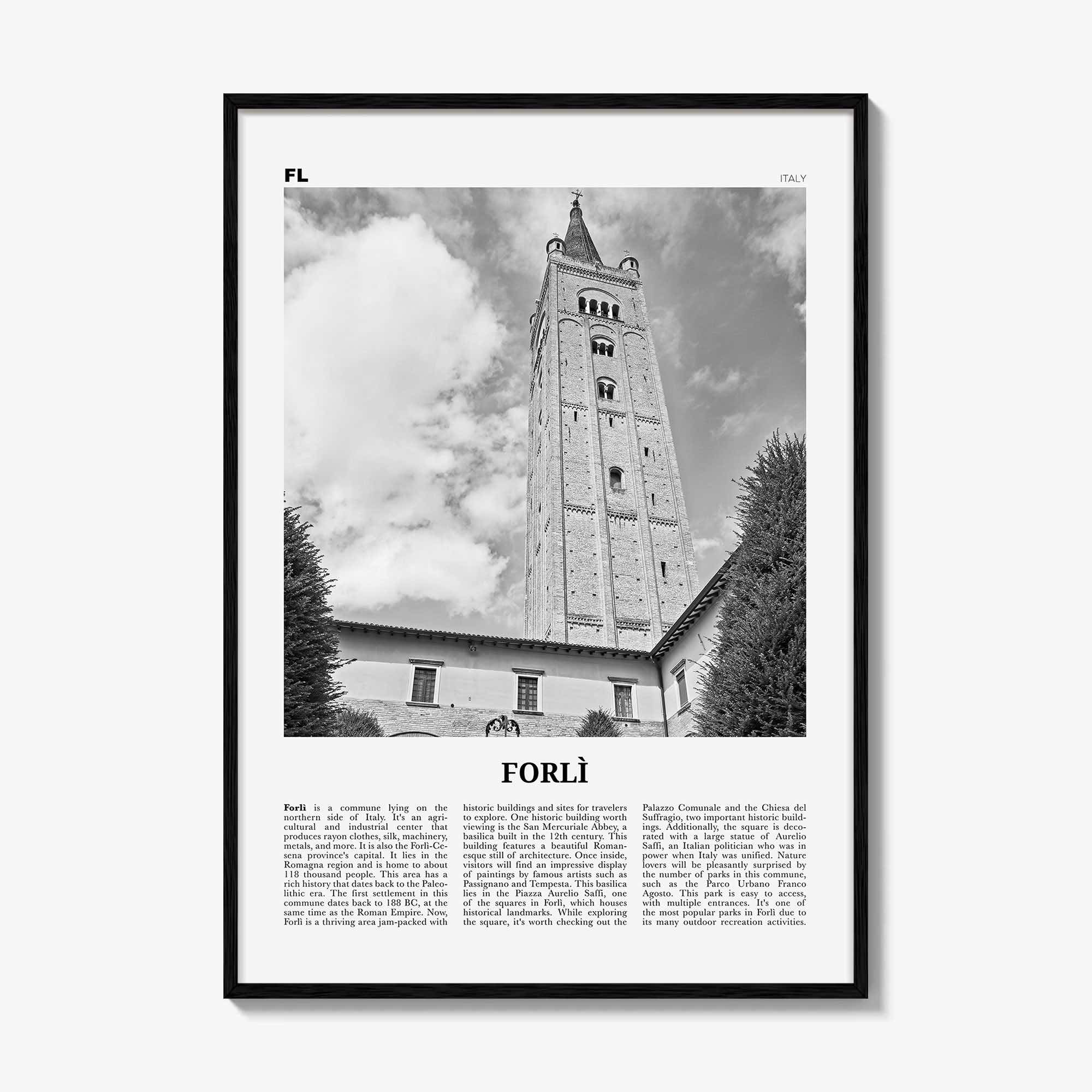 Forli Print Black and White, Forlì Wall Art, Forlì Poster, Forlì Photo, Forlì Wall Décor, Forlì Map, Italy