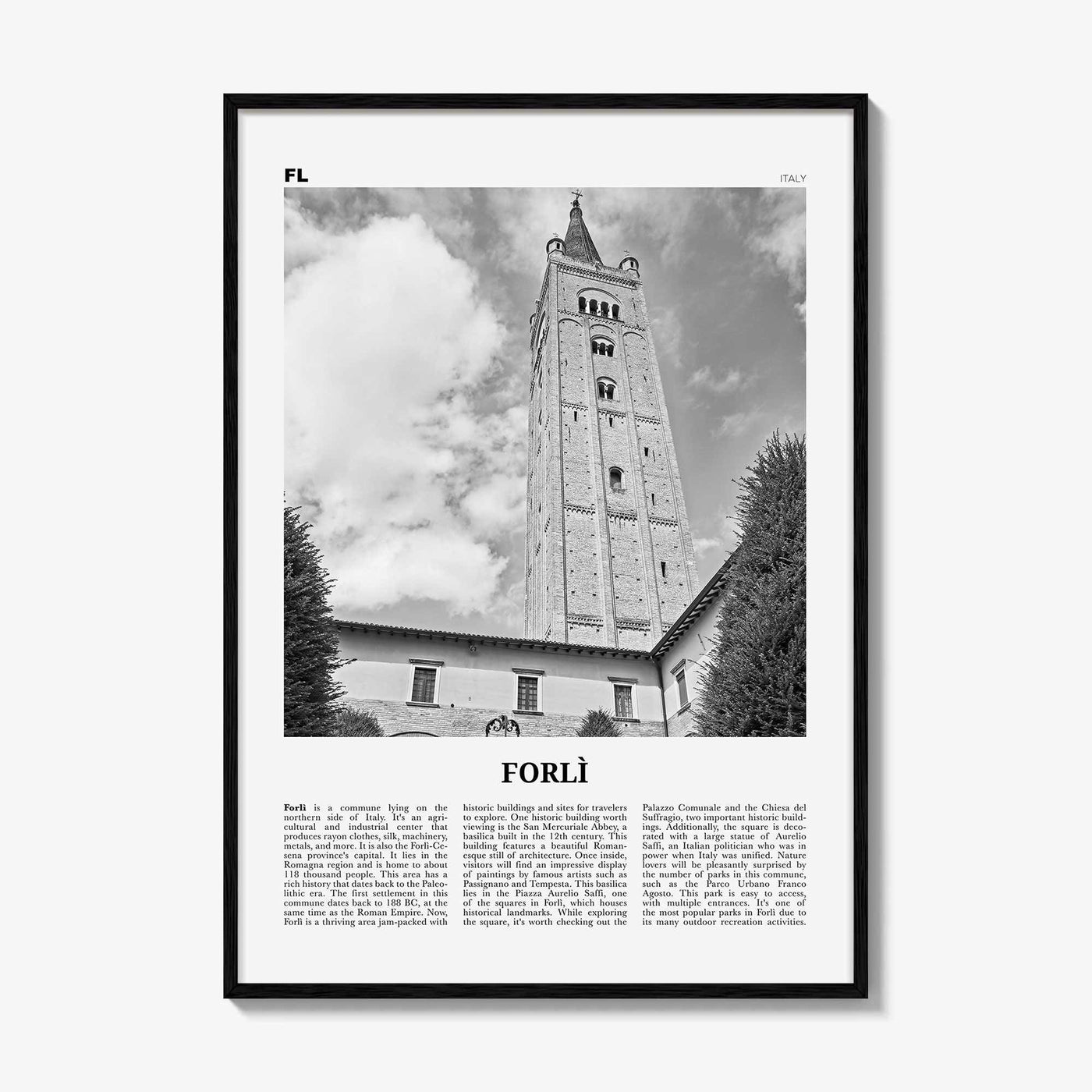 Forli Print Black and White, Forlì Wall Art, Forlì Poster, Forlì Photo, Forlì Wall Décor, Forlì Map, Italy