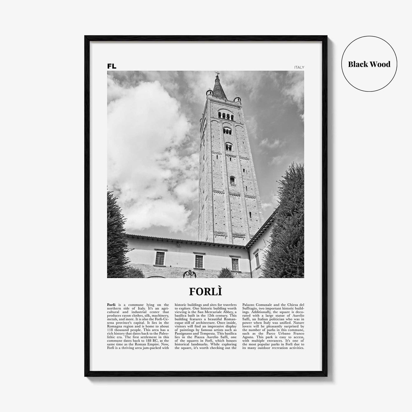 Forli Print Black and White, Forlì Wall Art, Forlì Poster, Forlì Photo, Forlì Wall Décor, Forlì Map, Italy