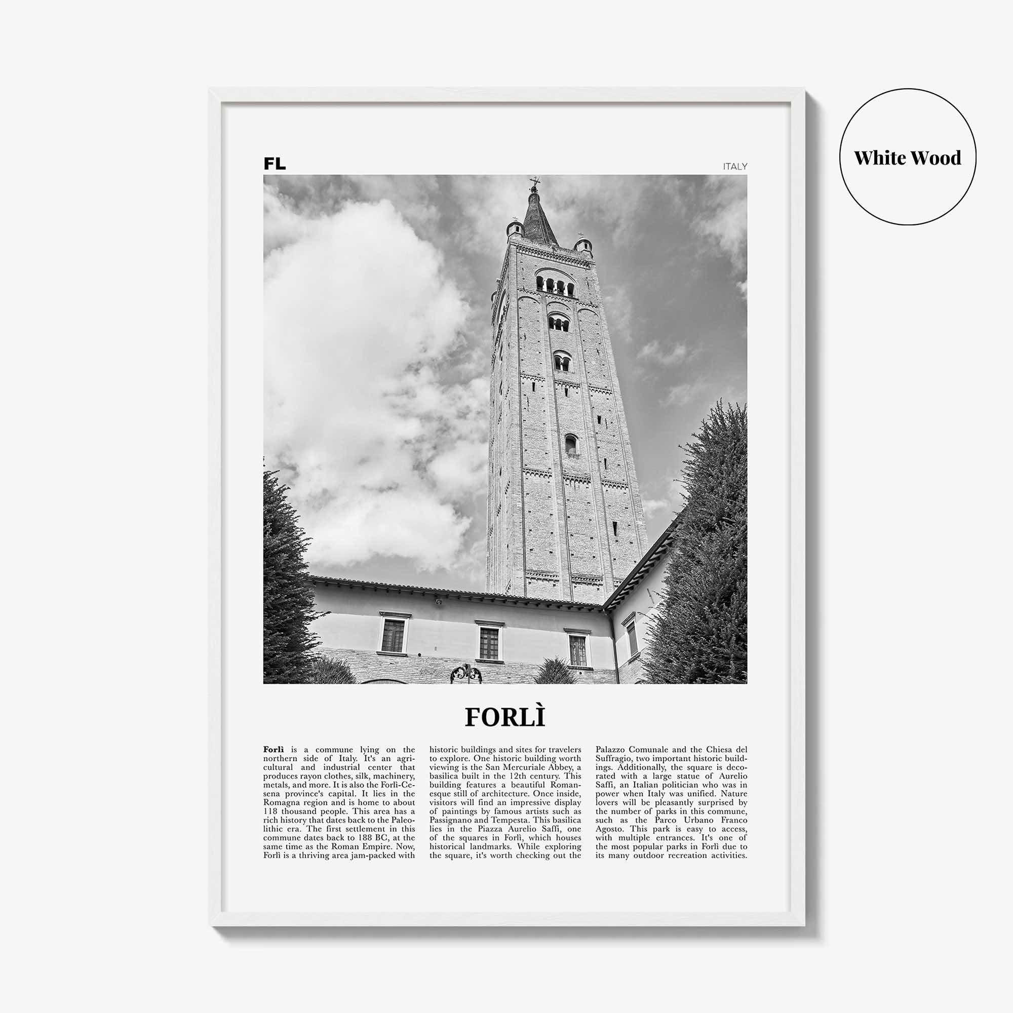Forli Print Black and White, Forlì Wall Art, Forlì Poster, Forlì Photo, Forlì Wall Décor, Forlì Map, Italy