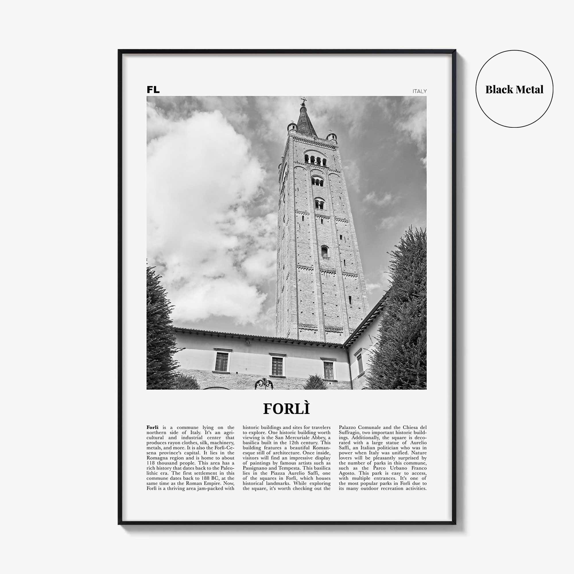 Forli Print Black and White, Forlì Wall Art, Forlì Poster, Forlì Photo, Forlì Wall Décor, Forlì Map, Italy
