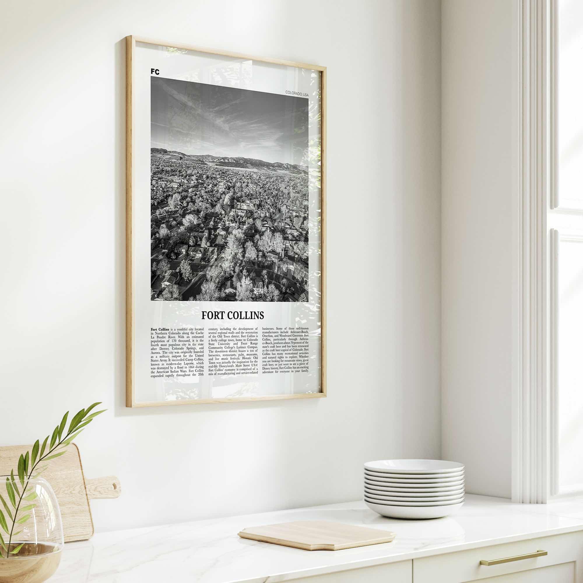 Fort Collins Print Black and White, Fort Collins Wall Art, Fort Collins Poster, Fort Collins Photo, Fort Collins Décor, Colorado, USA