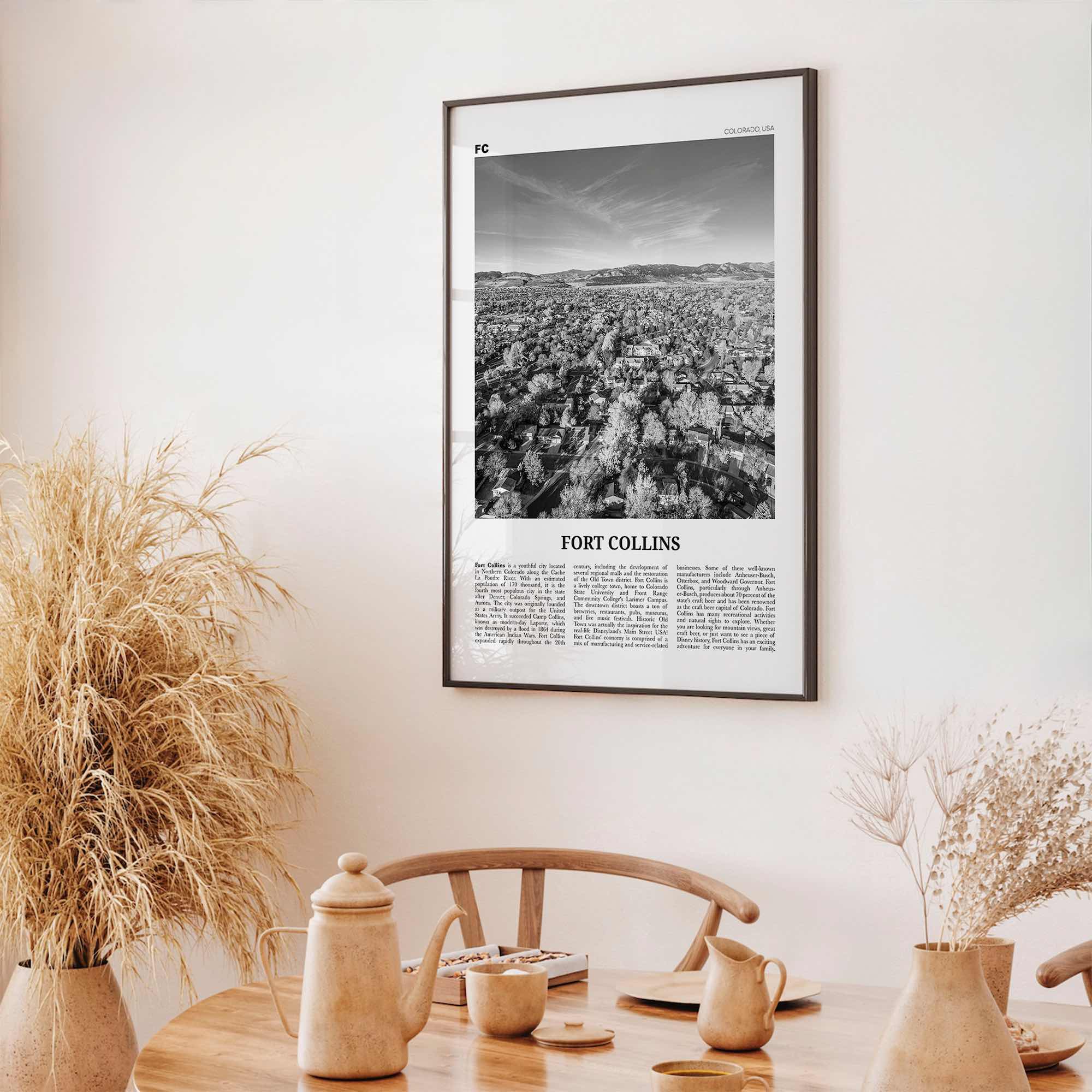 Fort Collins Print Black and White, Fort Collins Wall Art, Fort Collins Poster, Fort Collins Photo, Fort Collins Décor, Colorado, USA