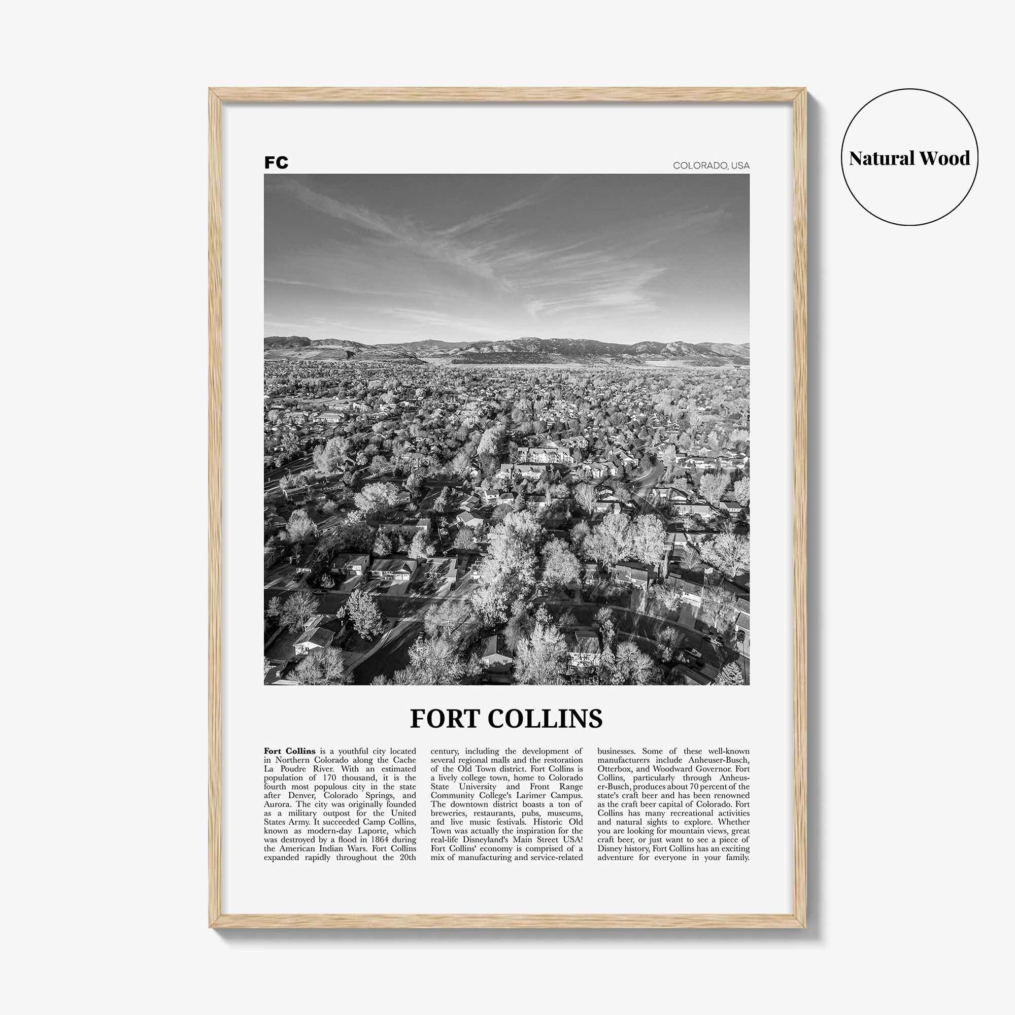 Fort Collins Print Black and White, Fort Collins Wall Art, Fort Collins Poster, Fort Collins Photo, Fort Collins Décor, Colorado, USA