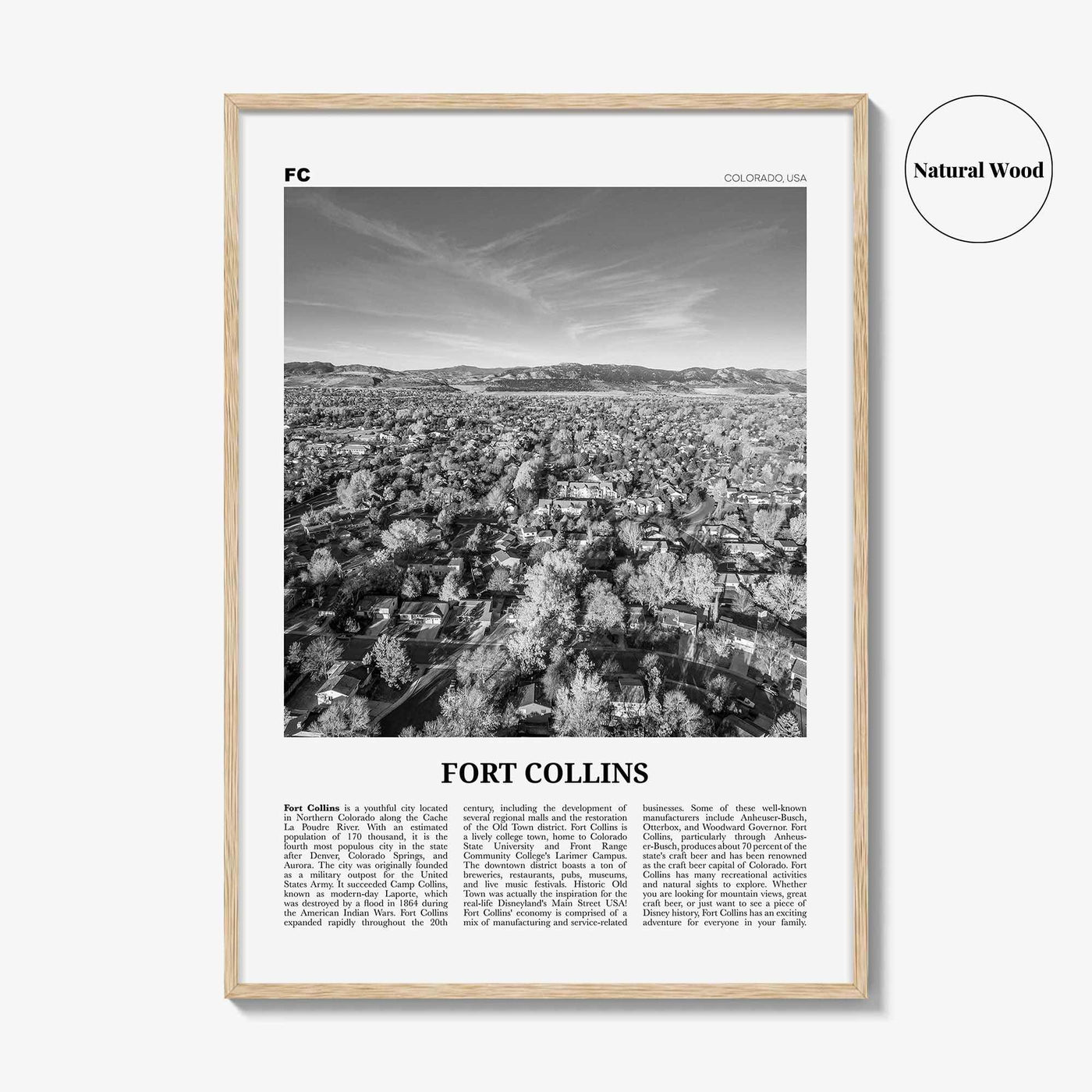 Fort Collins Print Black and White, Fort Collins Wall Art, Fort Collins Poster, Fort Collins Photo, Fort Collins Décor, Colorado, USA