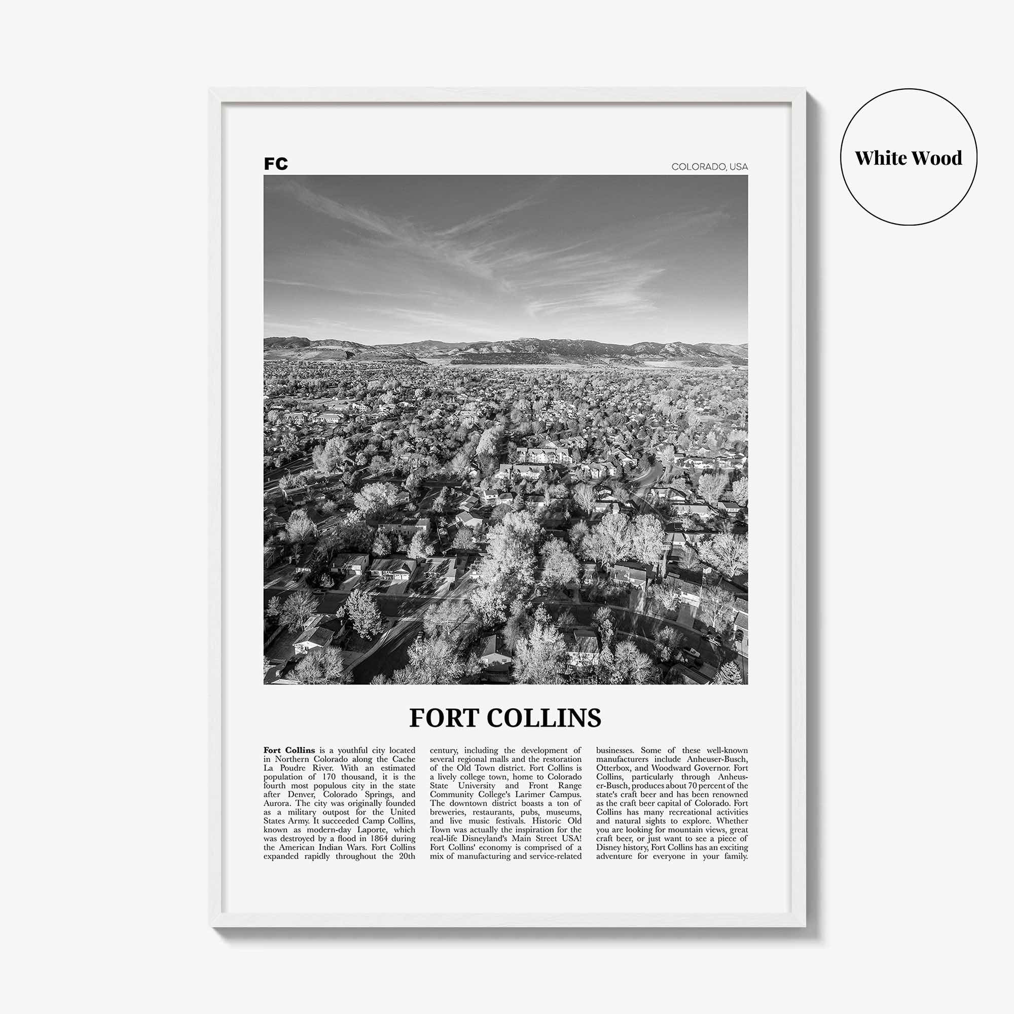 Fort Collins Print Black and White, Fort Collins Wall Art, Fort Collins Poster, Fort Collins Photo, Fort Collins Décor, Colorado, USA