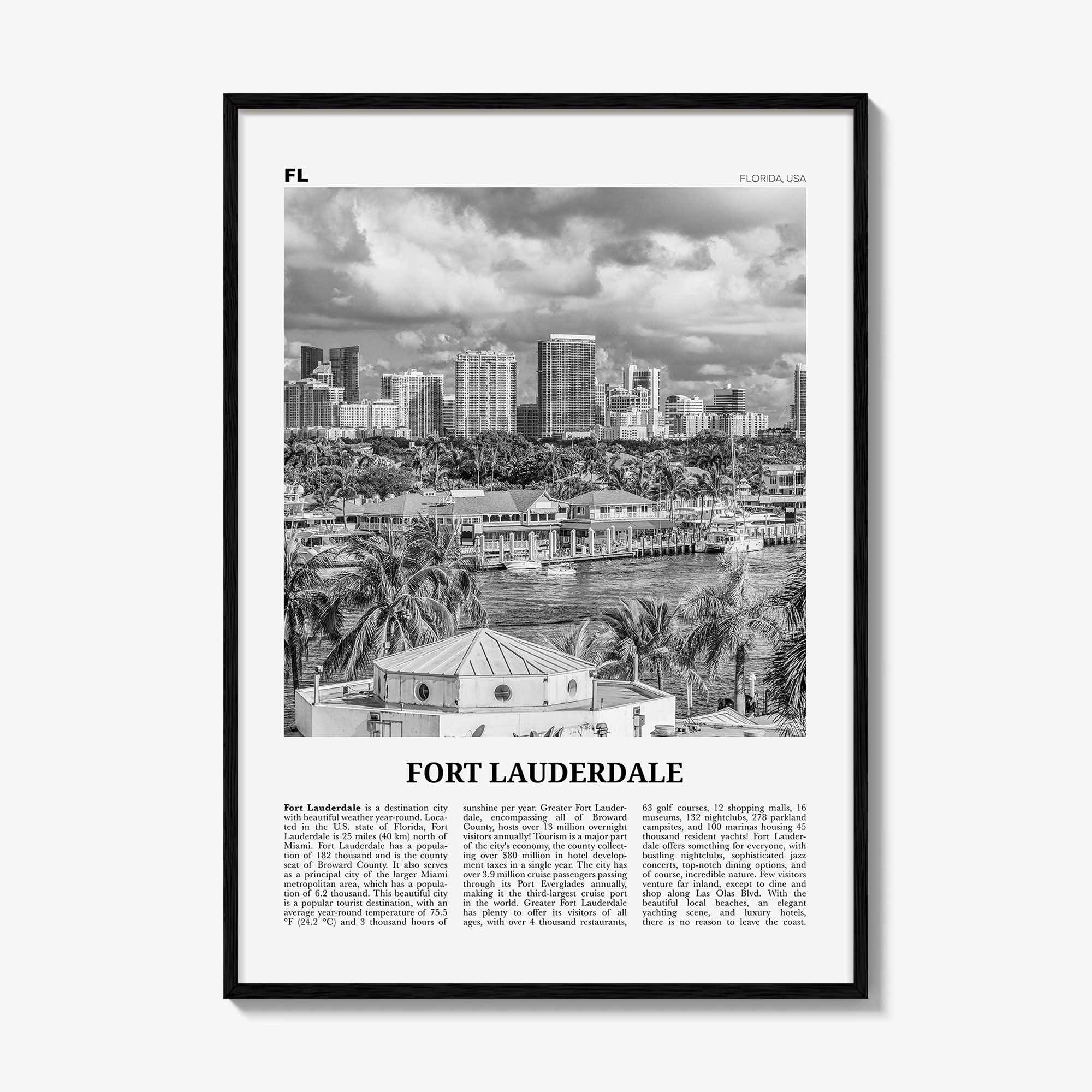 Fort Lauderdale Print Black and White No 1, Fort Lauderdale Wall Art, Fort Lauderdale Poster, Fort Lauderdale USA, United States