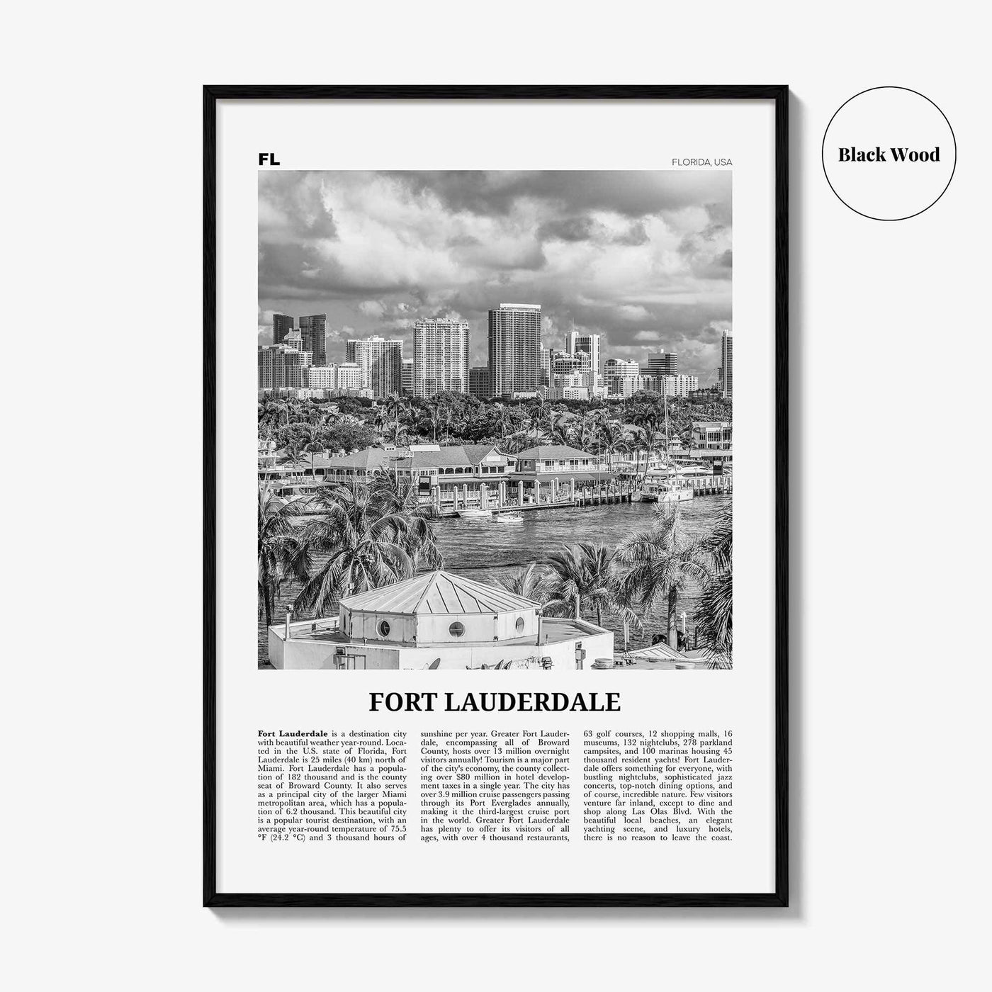 Fort Lauderdale Print Black and White No 1, Fort Lauderdale Wall Art, Fort Lauderdale Poster, Fort Lauderdale USA, United States