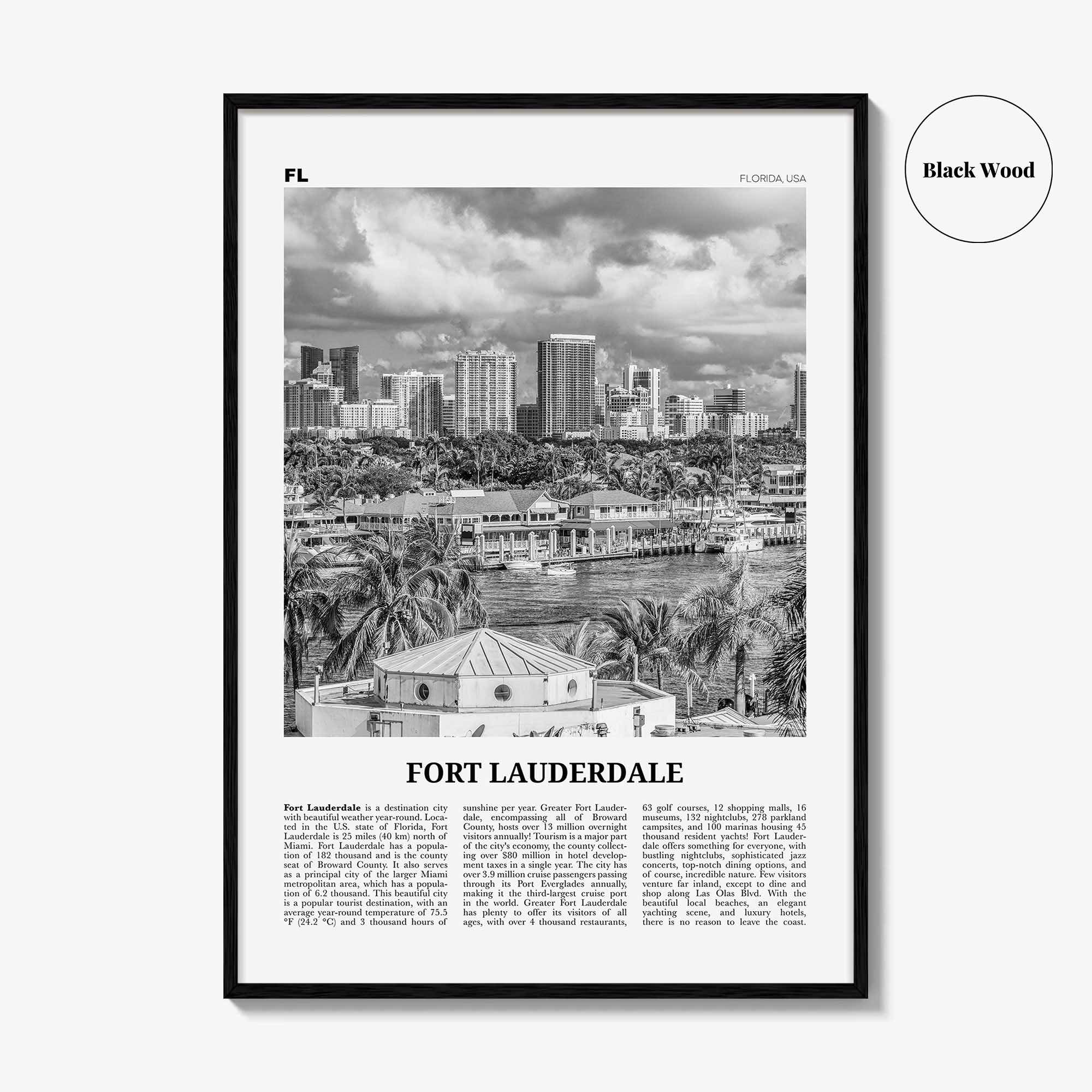 Fort Lauderdale Print Black and White No 1, Fort Lauderdale Wall Art, Fort Lauderdale Poster, Fort Lauderdale USA, United States