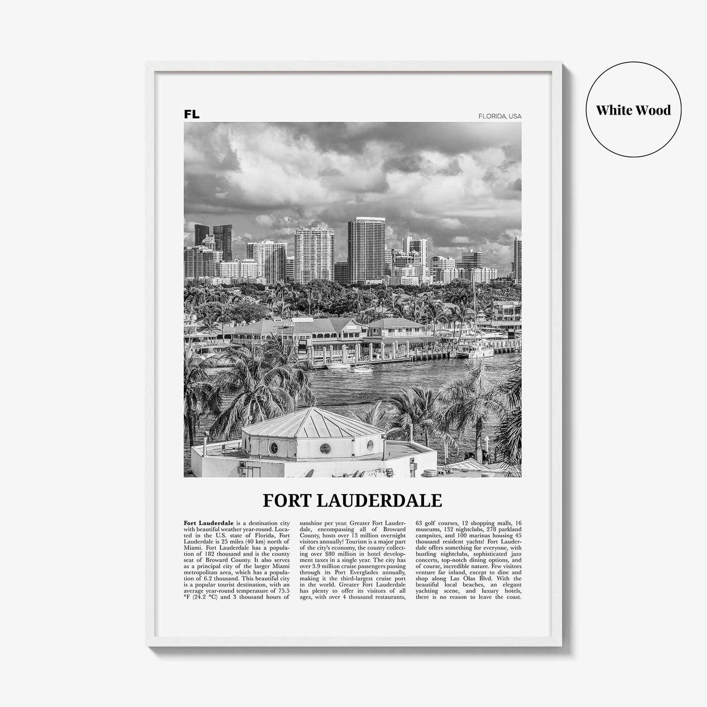 Fort Lauderdale Print Black and White No 1, Fort Lauderdale Wall Art, Fort Lauderdale Poster, Fort Lauderdale USA, United States