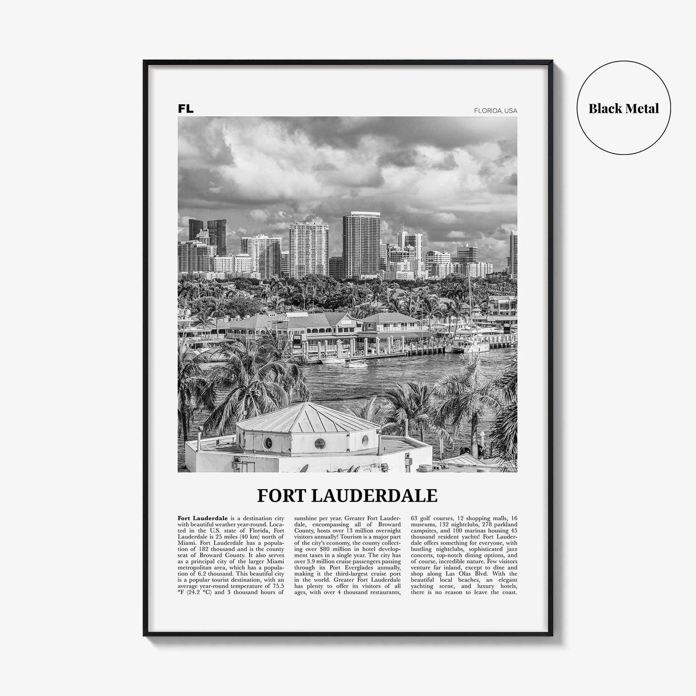 Fort Lauderdale Print Black and White No 1, Fort Lauderdale Wall Art, Fort Lauderdale Poster, Fort Lauderdale USA, United States