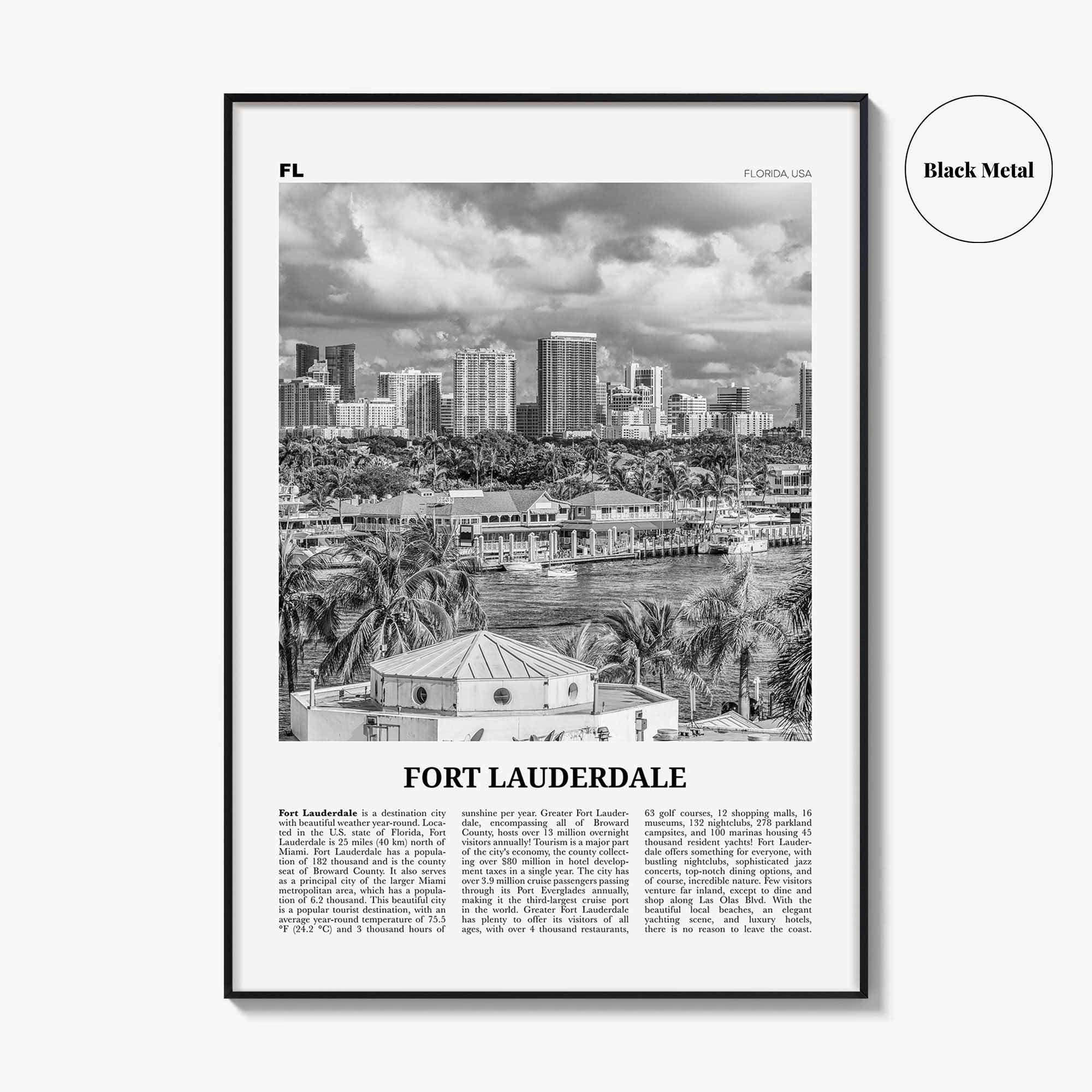 Fort Lauderdale Print Black and White No 1, Fort Lauderdale Wall Art, Fort Lauderdale Poster, Fort Lauderdale USA, United States