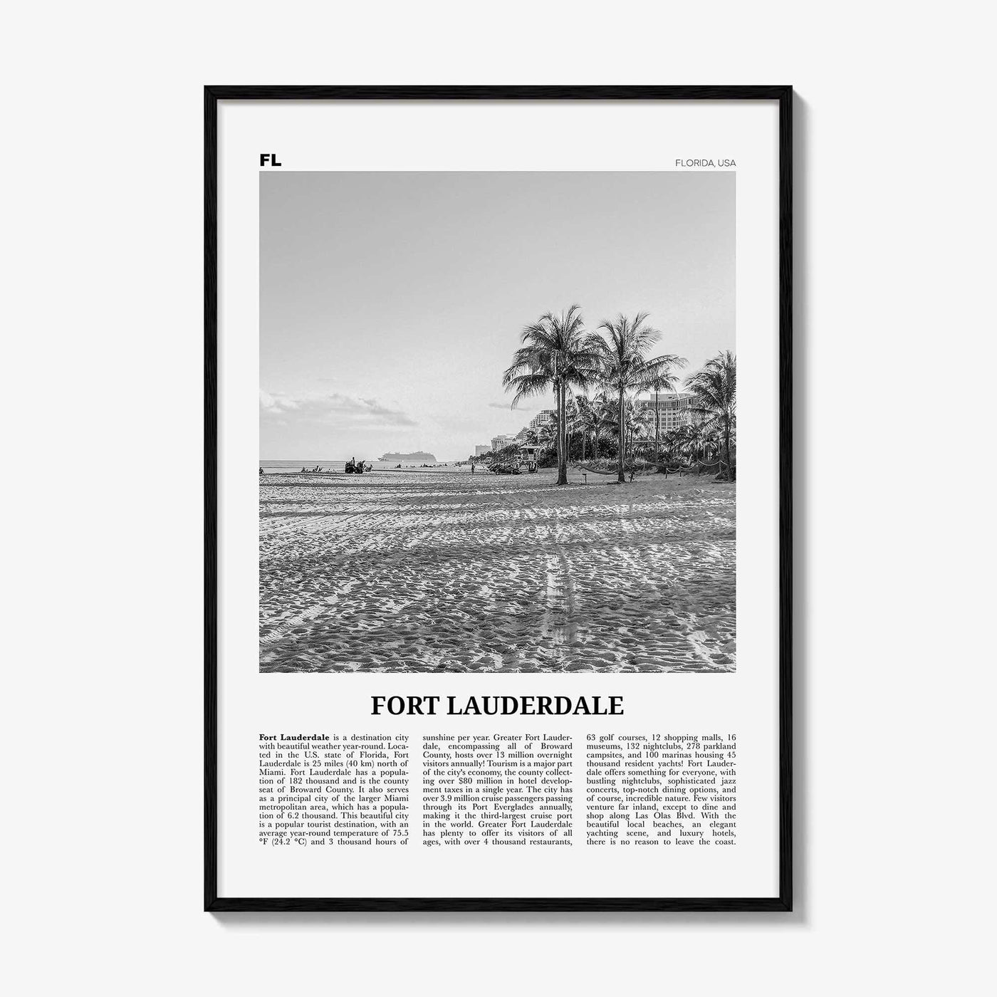 Fort Lauderdale Print Black and White No 2, Fort Lauderdale Wall Art, Fort Lauderdale Poster, Fort Lauderdale USA, United States