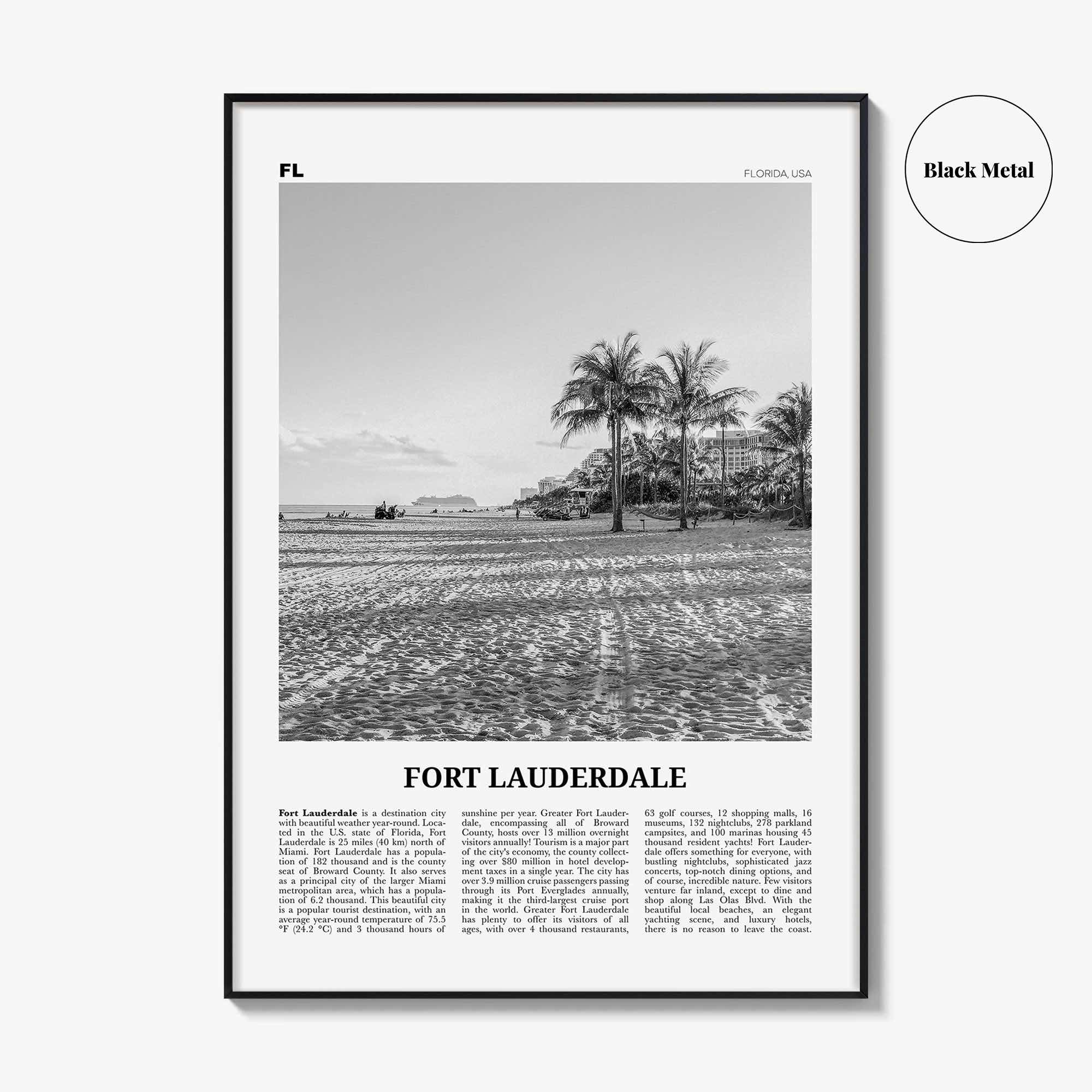 Fort Lauderdale Print Black and White No 2, Fort Lauderdale Wall Art, Fort Lauderdale Poster, Fort Lauderdale USA, United States