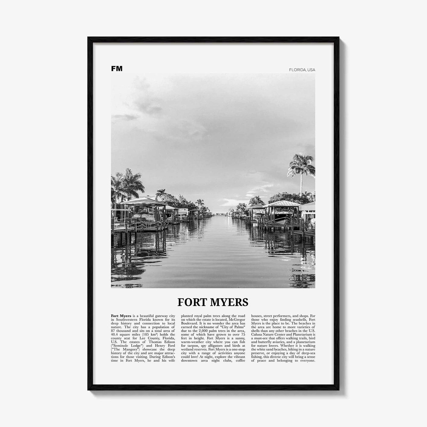 Fort Myers Print Black and White, Fort Myers Wall Art, Fort Myers Poster, Fort Myers Photo, Fort Myers Décor, Florida, USA, United States