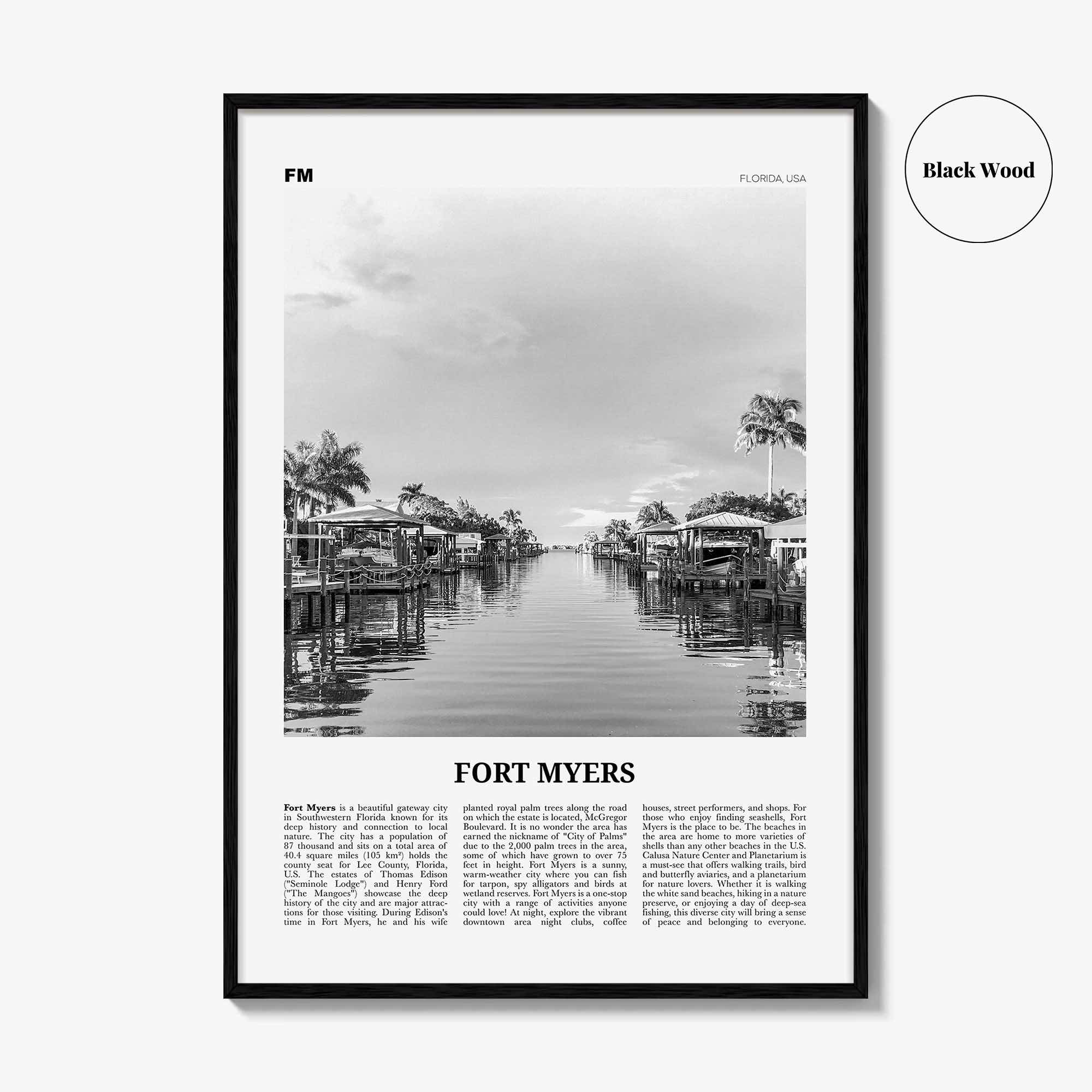 Fort Myers Print Black and White, Fort Myers Wall Art, Fort Myers Poster, Fort Myers Photo, Fort Myers Décor, Florida, USA, United States