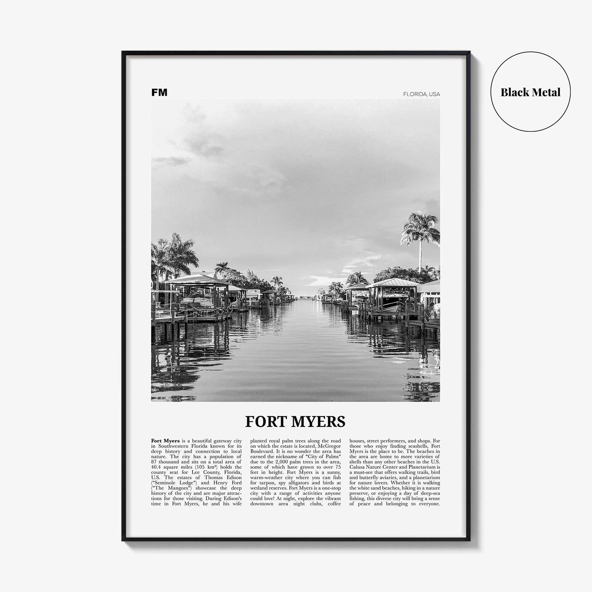 Fort Myers Print Black and White, Fort Myers Wall Art, Fort Myers Poster, Fort Myers Photo, Fort Myers Décor, Florida, USA, United States