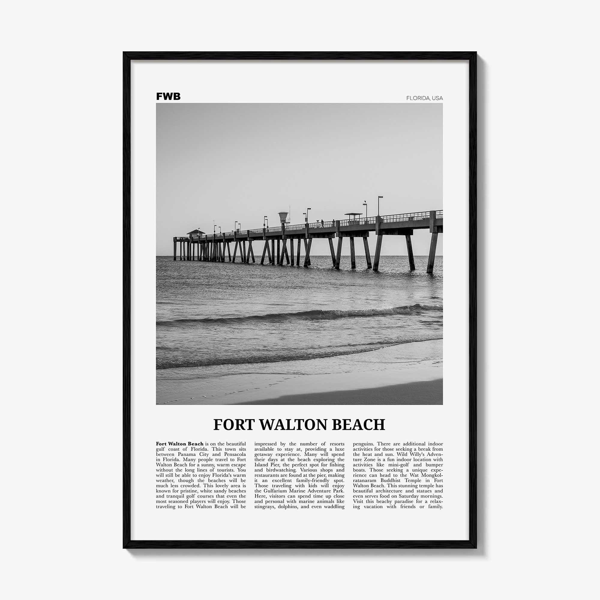 Fort Walton Beach Print Black and White No 1, Fort Walton Beach Wall Art, Fort Walton Beach Poster, Fort Walton Beach Photo, Florida, USA