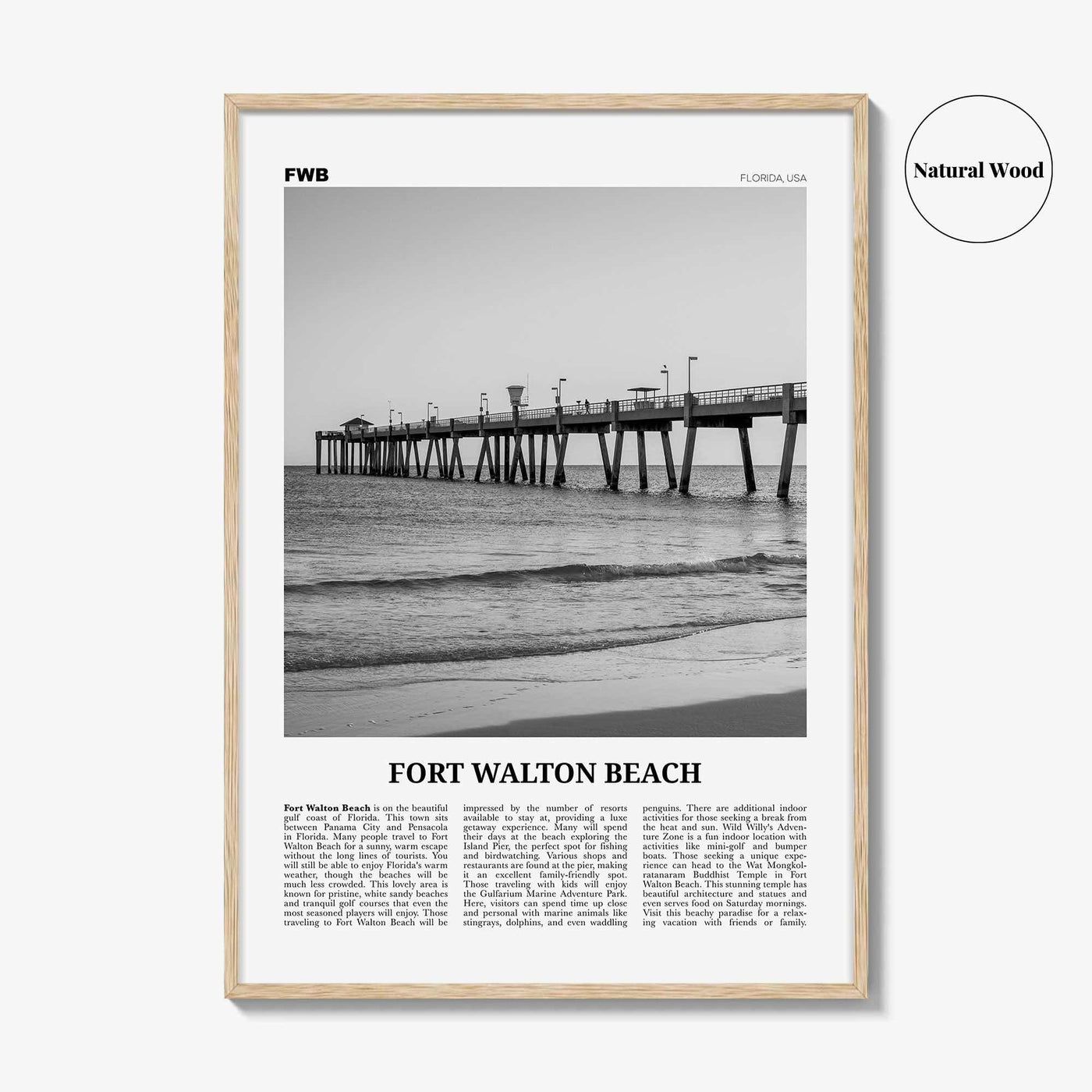 Fort Walton Beach Print Black and White No 1, Fort Walton Beach Wall Art, Fort Walton Beach Poster, Fort Walton Beach Photo, Florida, USA