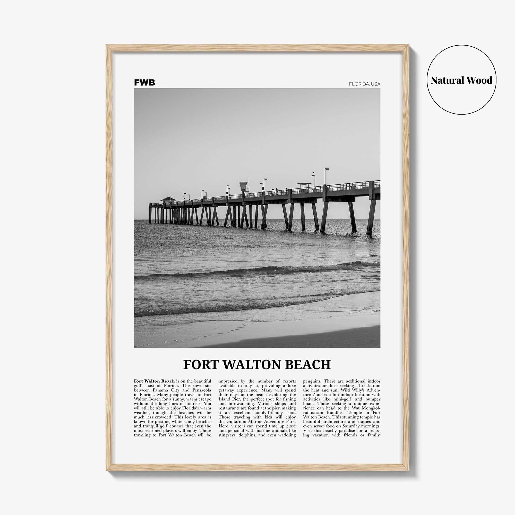 Fort Walton Beach Print Black and White No 1, Fort Walton Beach Wall Art, Fort Walton Beach Poster, Fort Walton Beach Photo, Florida, USA