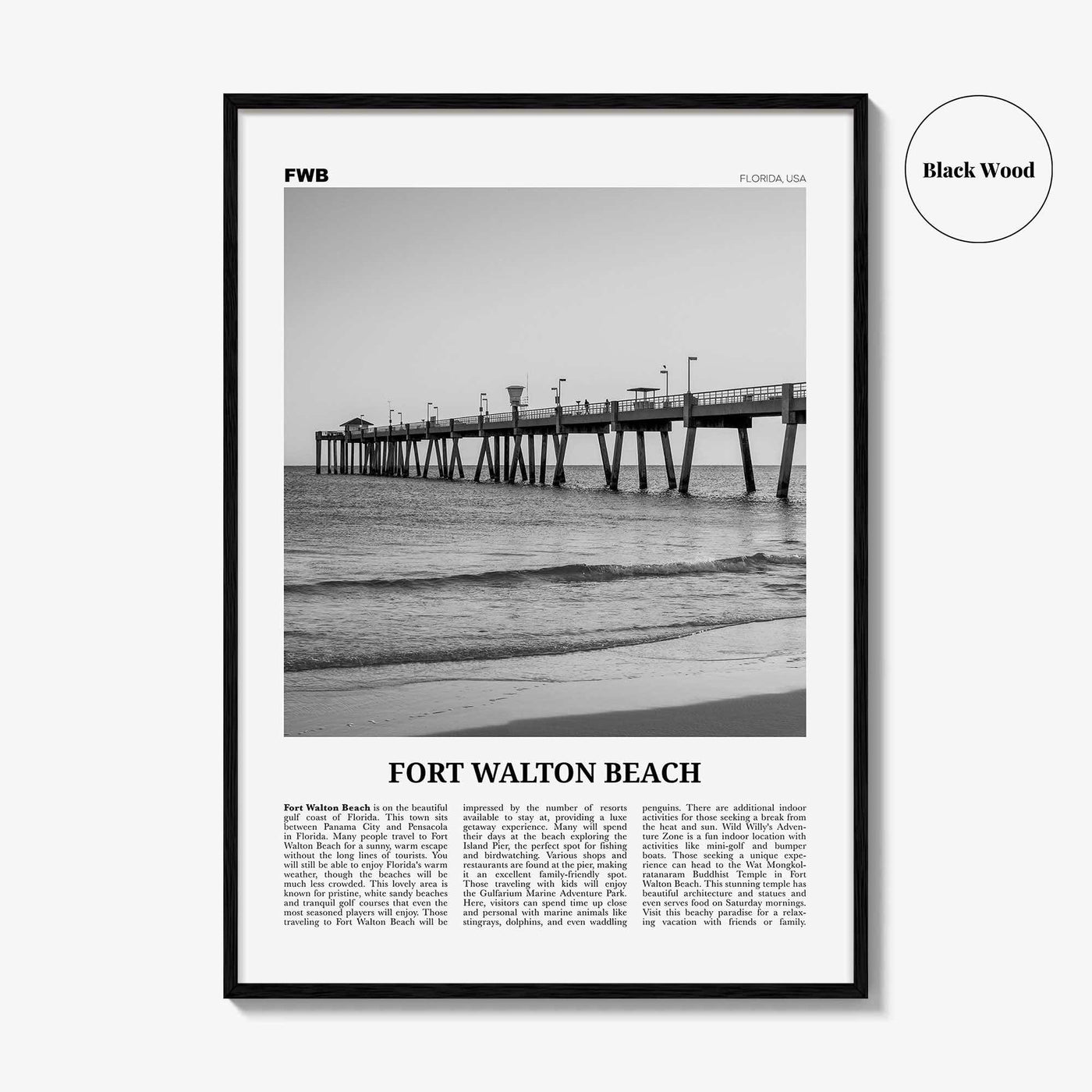 Fort Walton Beach Print Black and White No 1, Fort Walton Beach Wall Art, Fort Walton Beach Poster, Fort Walton Beach Photo, Florida, USA