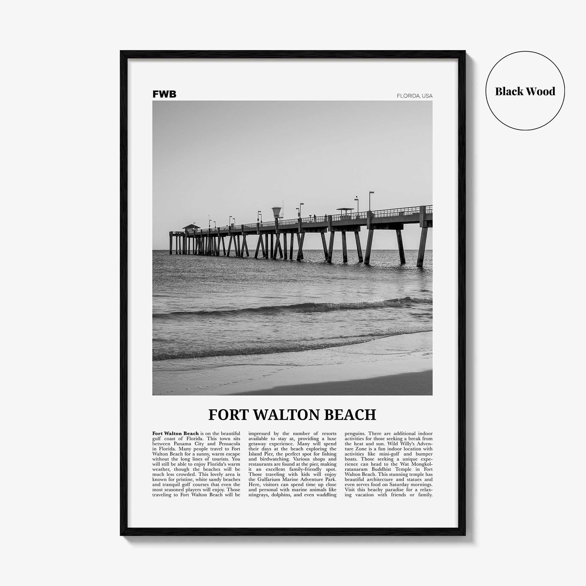 Fort Walton Beach Print Black and White No 1, Fort Walton Beach Wall Art, Fort Walton Beach Poster, Fort Walton Beach Photo, Florida, USA