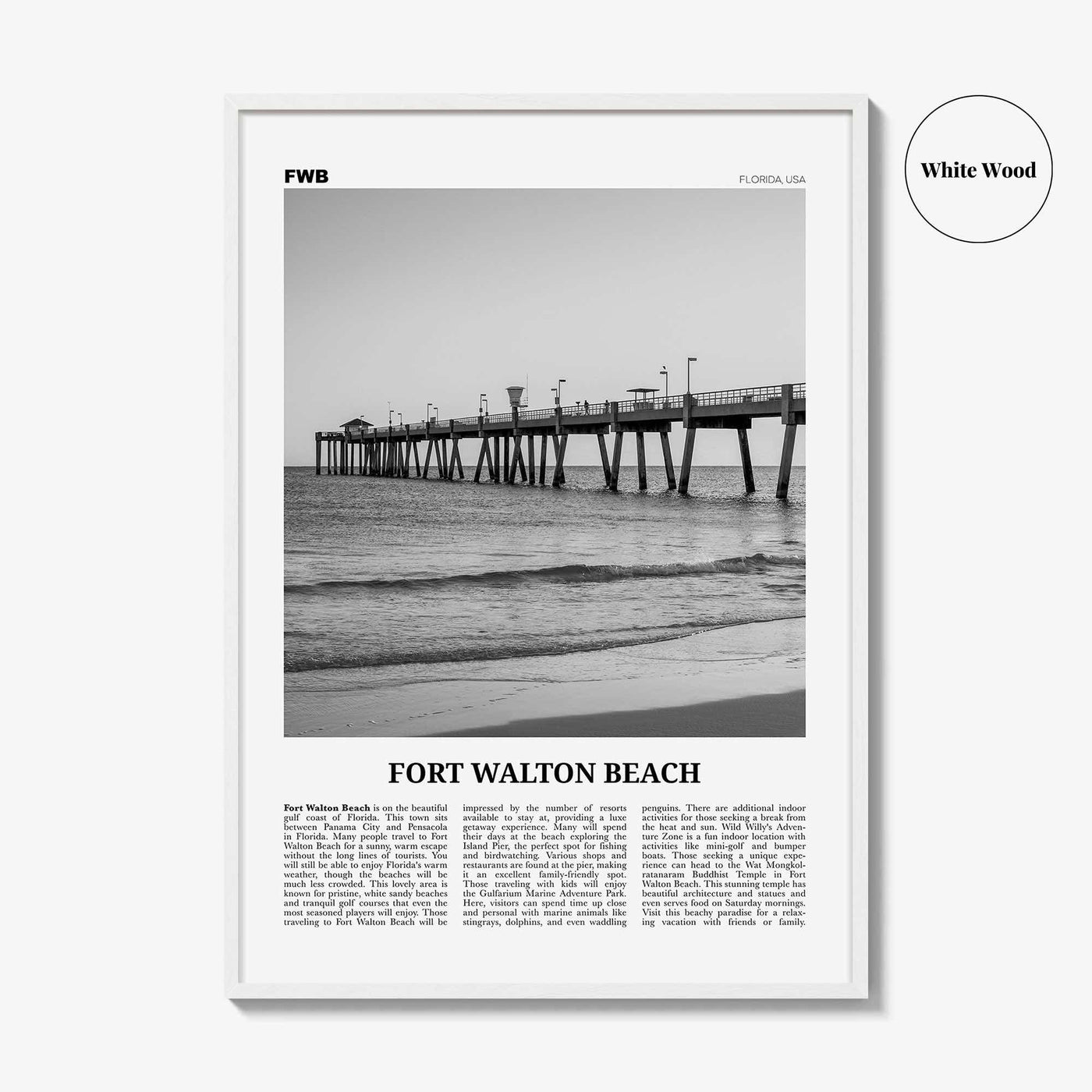 Fort Walton Beach Print Black and White No 1, Fort Walton Beach Wall Art, Fort Walton Beach Poster, Fort Walton Beach Photo, Florida, USA