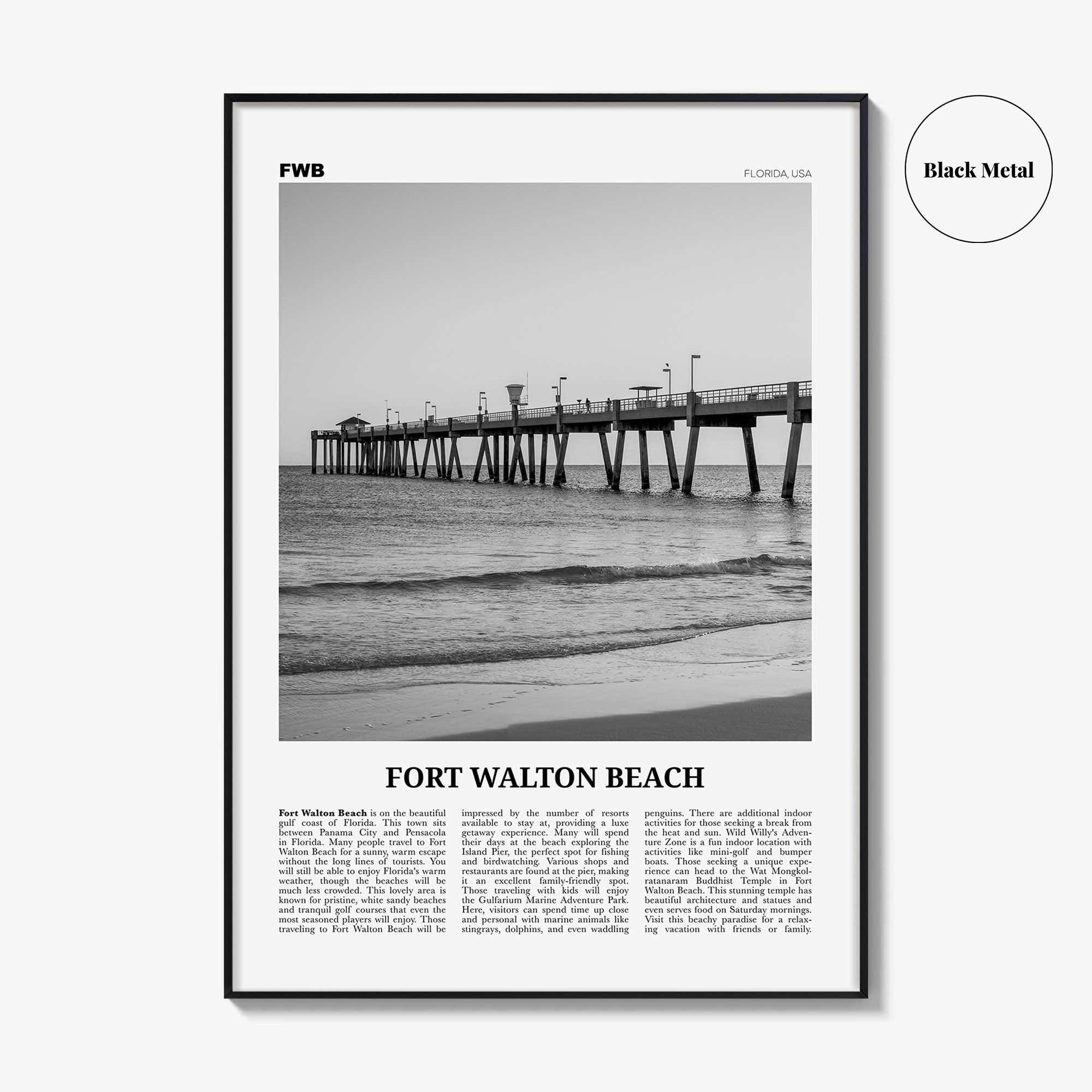 Fort Walton Beach Print Black and White No 1, Fort Walton Beach Wall Art, Fort Walton Beach Poster, Fort Walton Beach Photo, Florida, USA